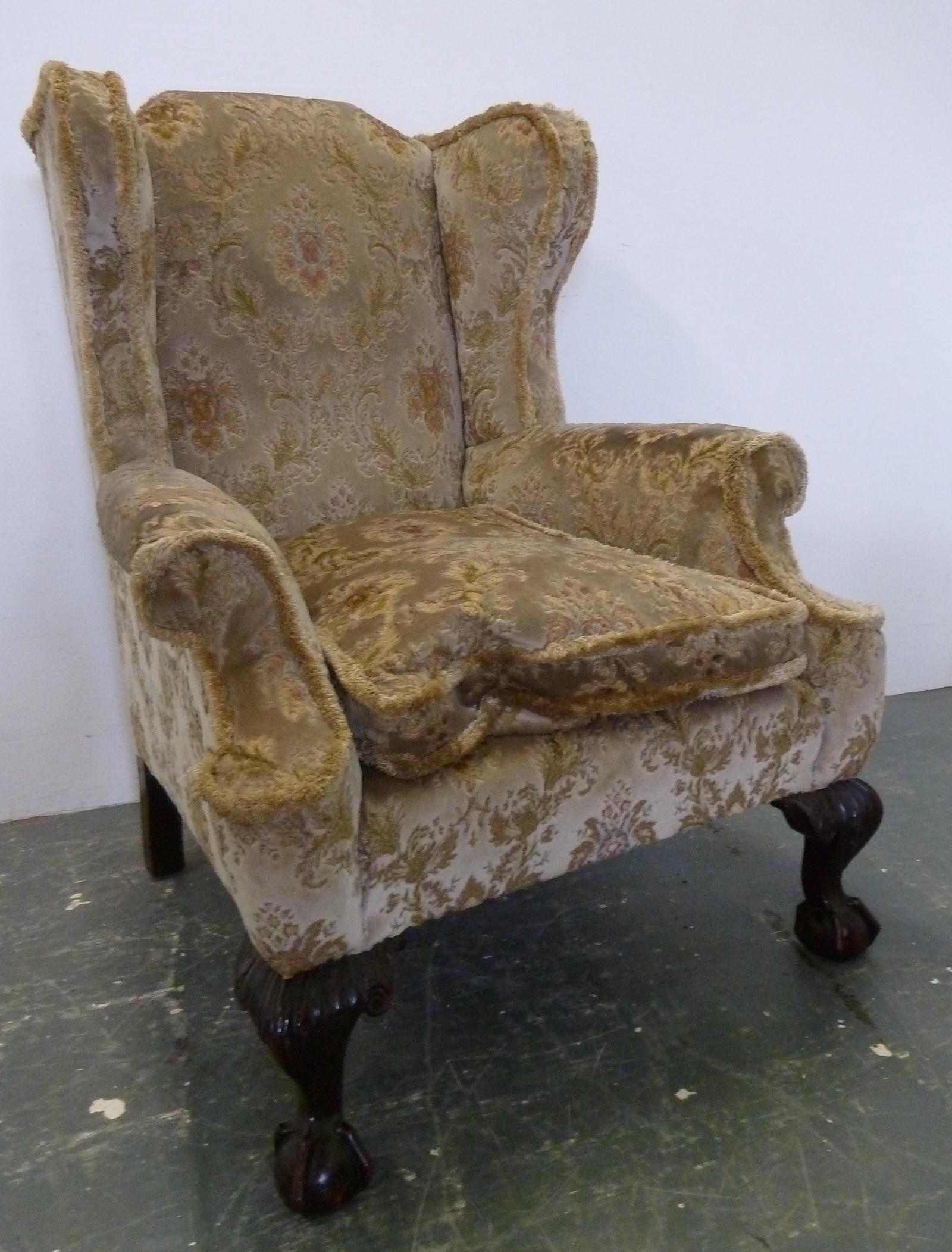 ANTIQUE WING ARMCHAIR WITH BALL AND CLAW FEET (1 of 16) ANTIQUE WING ARMCHAIR WITH BALL AND CLAW FEET (1 of 16)