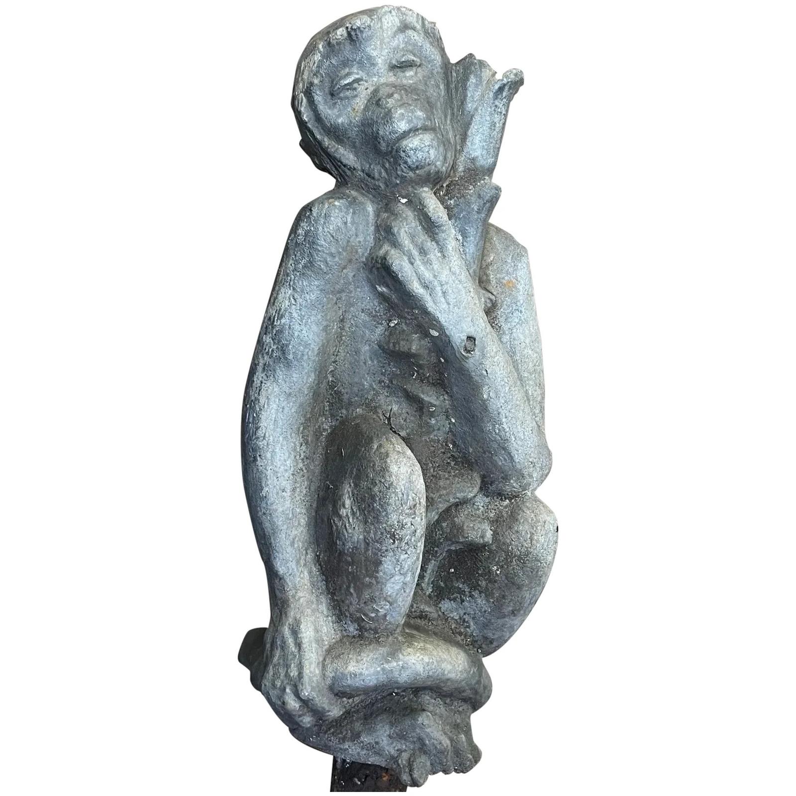 Antique Victorian British Lead Thinking Monkey Garden Sculpture (1 of 54)