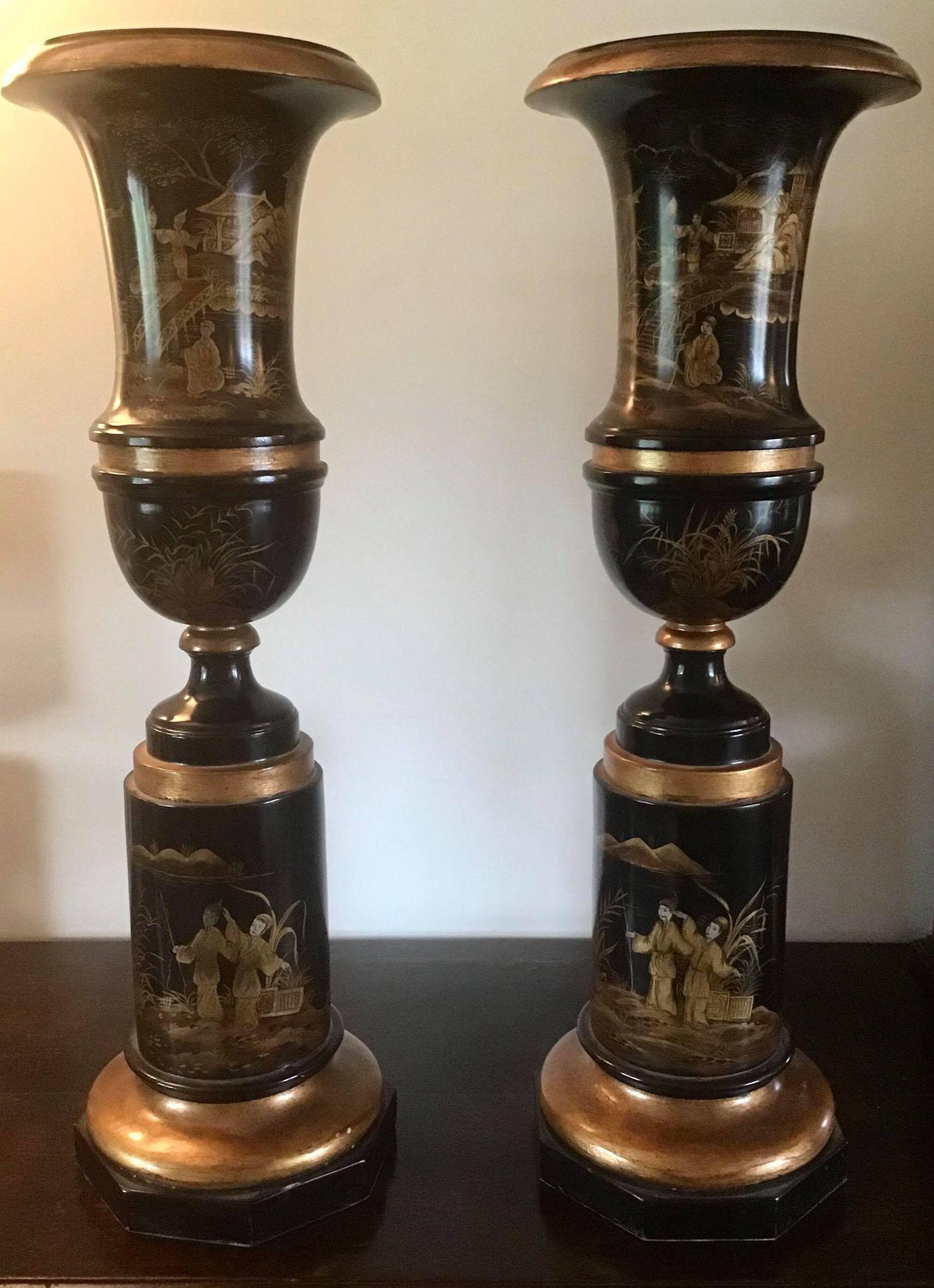 Large Pair of Japanese Chinoiserie Urns (1 of 8) Large Pair of Japanese Chinoiserie Urns (1 of 8)