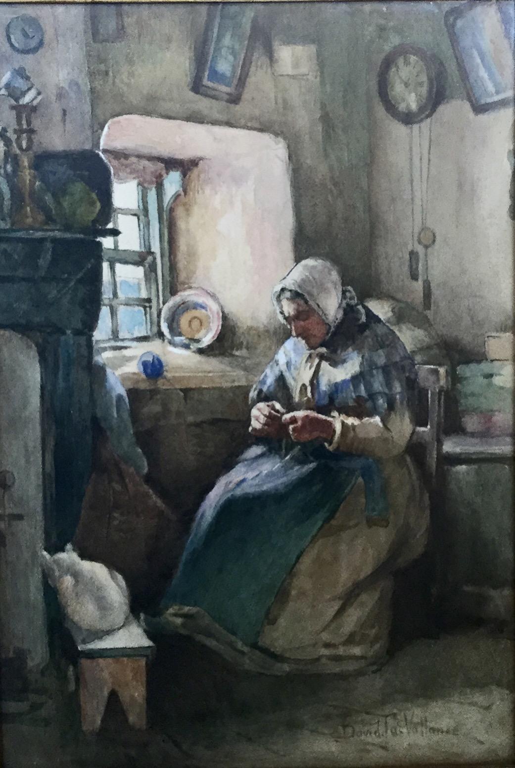 Watercolour by David James Vallance ‘knitting by The Window’ (1 of 2)