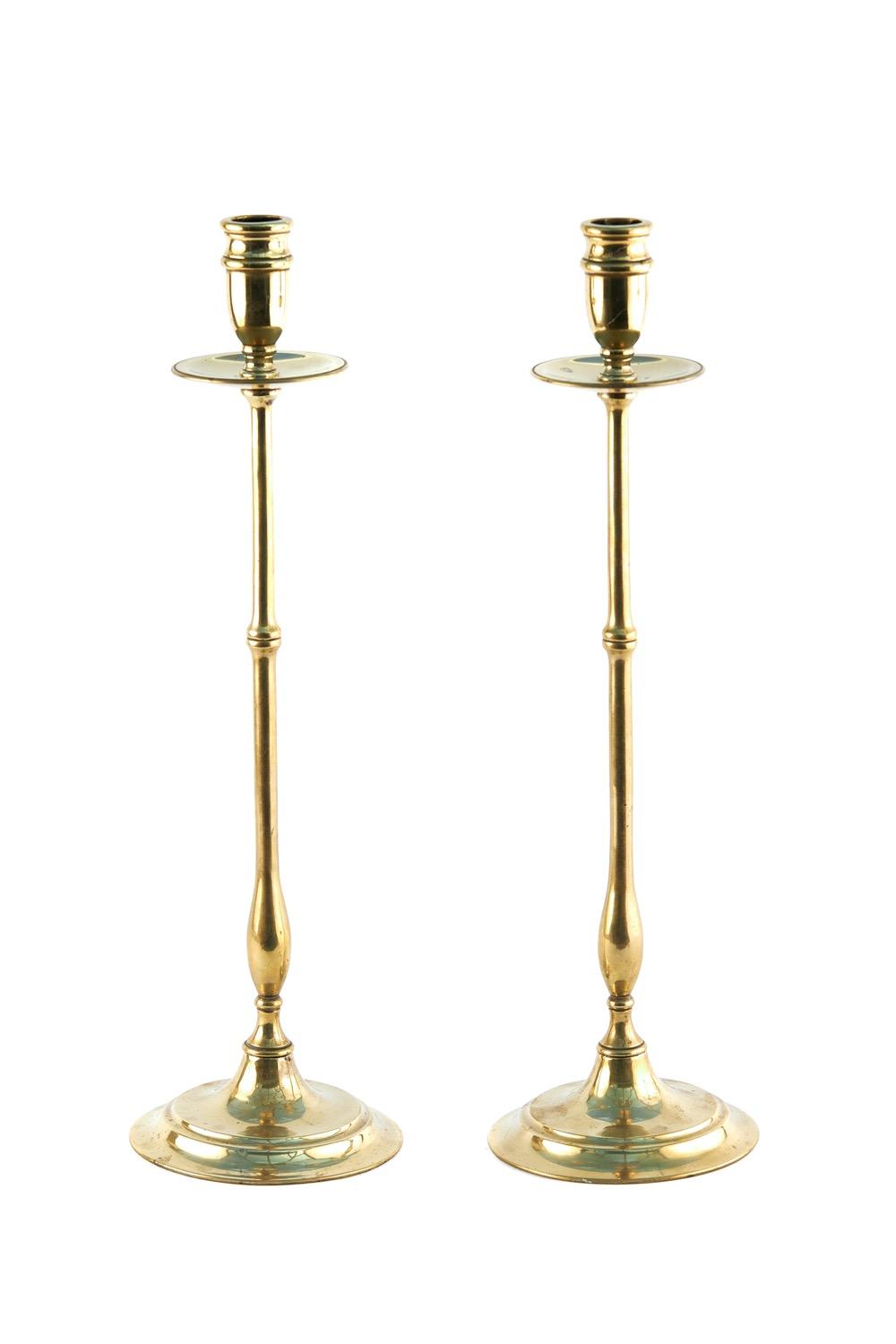 Pair of Tall Antique Brass Candlesticks (1 of 6)