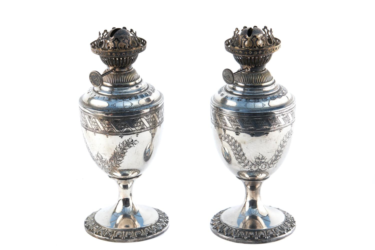 Small Pair of Quality Antique Silver Plated Oil Lamps (1 of 7)