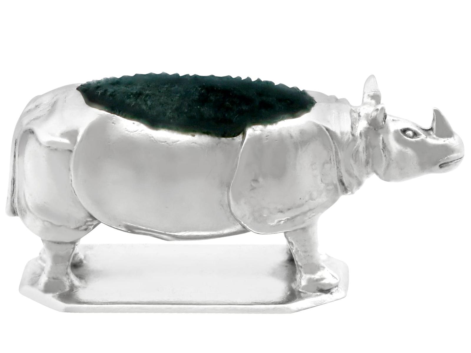 Antique Edwardian Sterling Silver Rhinoceros Pin Cushion (1 of 10)