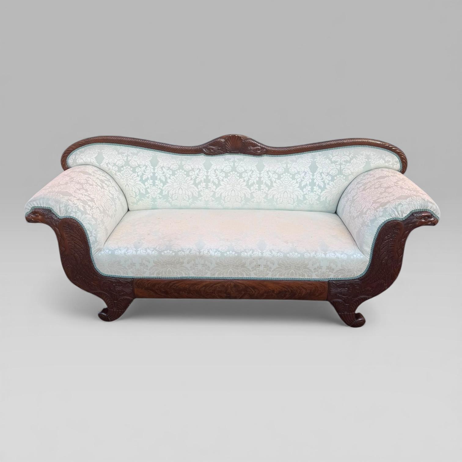 Antique 19th Century French Empire Flame Mahogany Sofa with Carved Details (1 of 16)