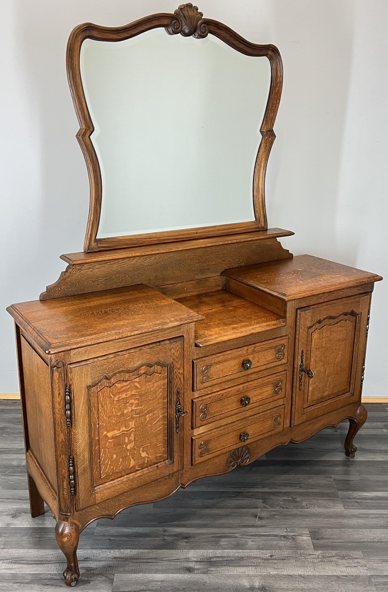 Vintage Dressing Table with Mirror French Oak Vanity Table Makeup (1 of 16)