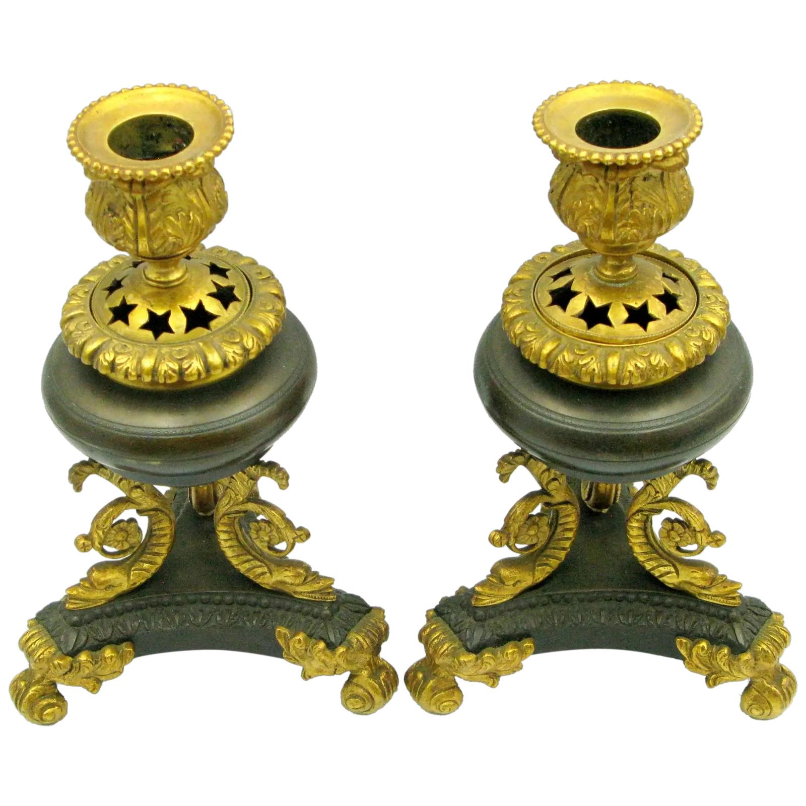 Pair of Georgian Bronze Ormolu Censer Candlesticks c.1830 (1 of 10)