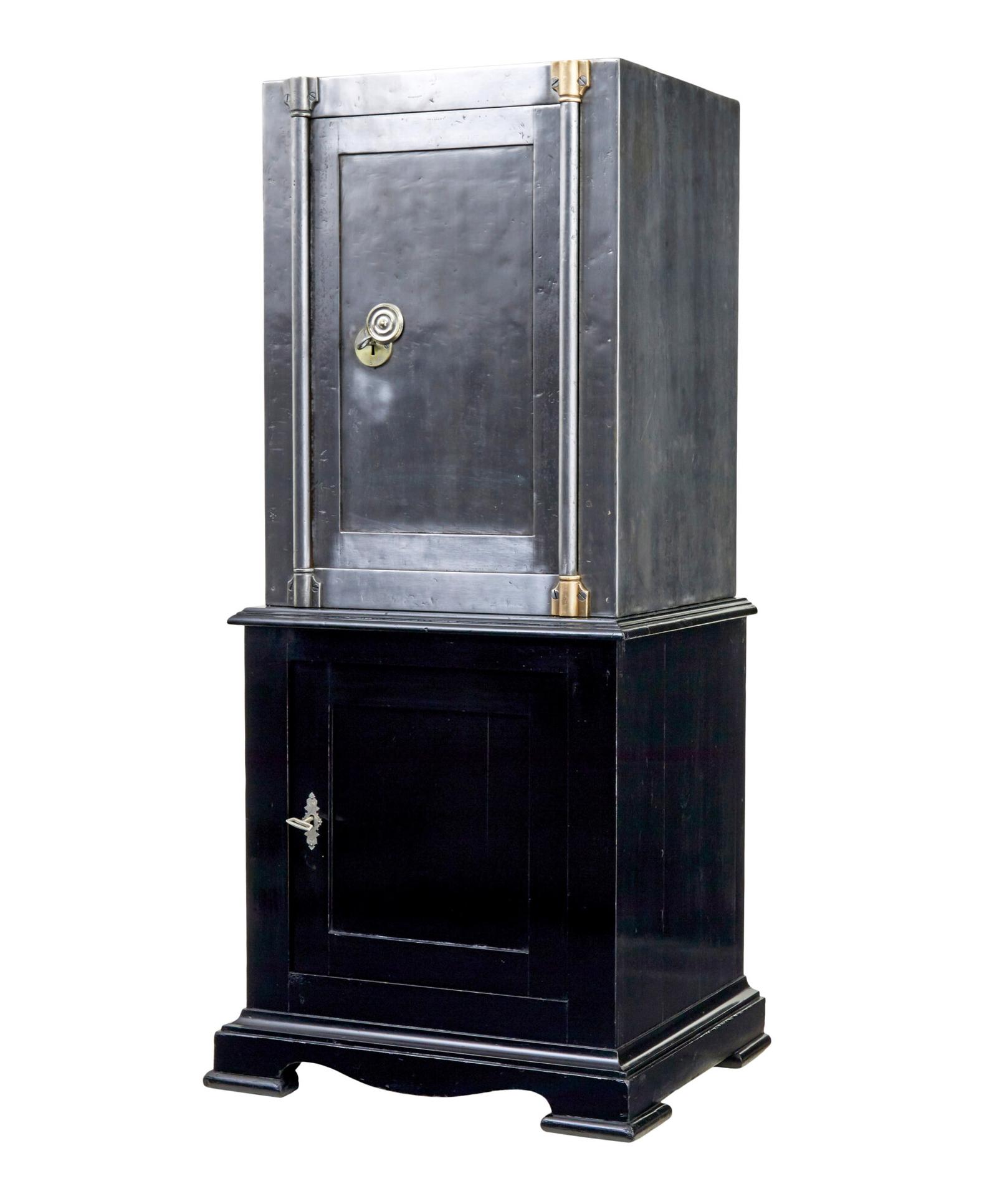 19th Century Danish Polished Steel Safe on Cabinet (1 of 9)