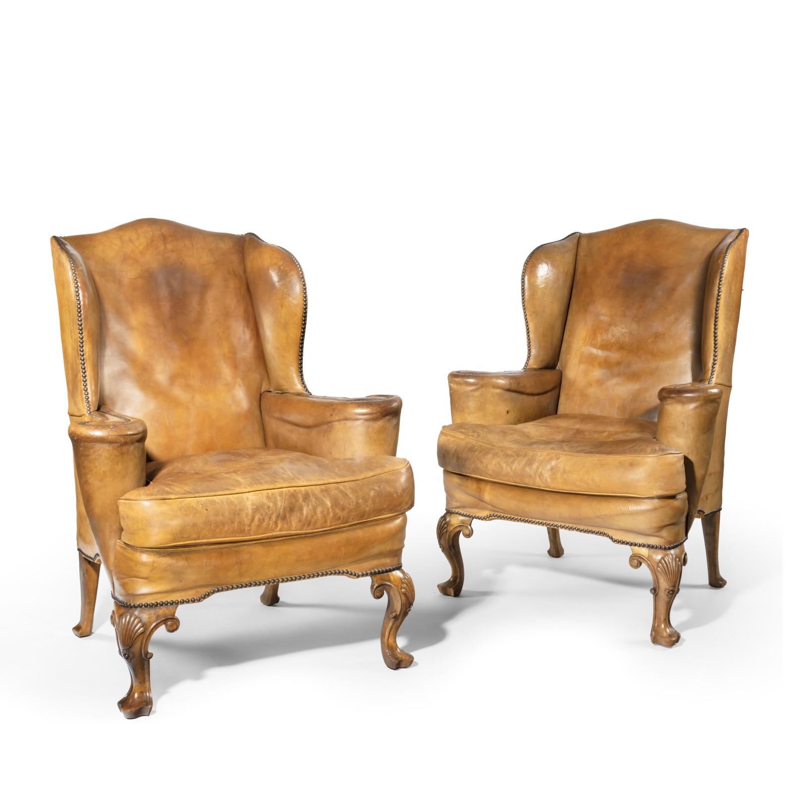 Pair of Walnut Wing Armchairs in the Queen Anne Style (1 of 5)