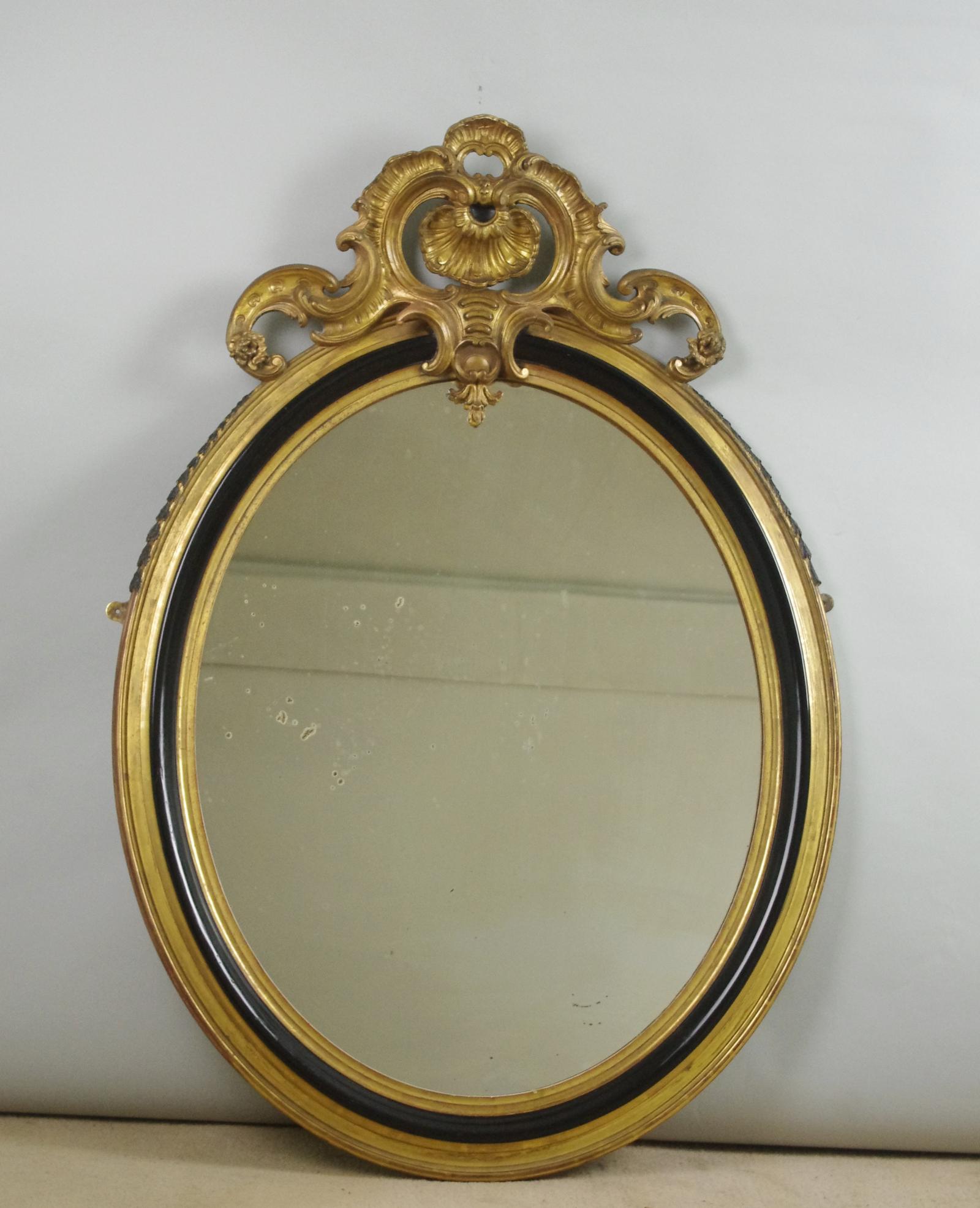 19th Century French Ebonised & Parcel-Gilt Oval Mirror (1 of 9) 19th Century French Ebonised & Parcel-Gilt Oval Mirror (1 of 9)