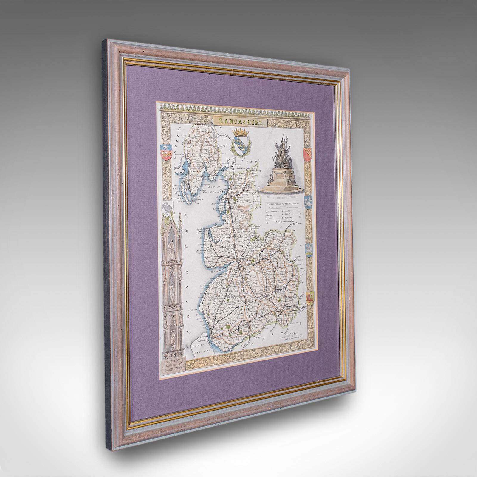 Antique County Map of Lancashire, English, Framed Cartography, Moule, Victorian (1 of 12) Antique County Map of Lancashire, English, Framed Cartography, Moule, Victorian (1 of 12)