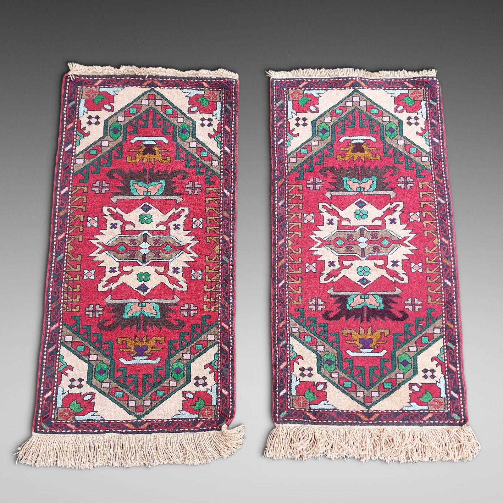 Pair of Turkish Hand Woven Woolen Caucasian Hearth Rugs (1 of 7) Pair of Turkish Hand Woven Woolen Caucasian Hearth Rugs (1 of 7)