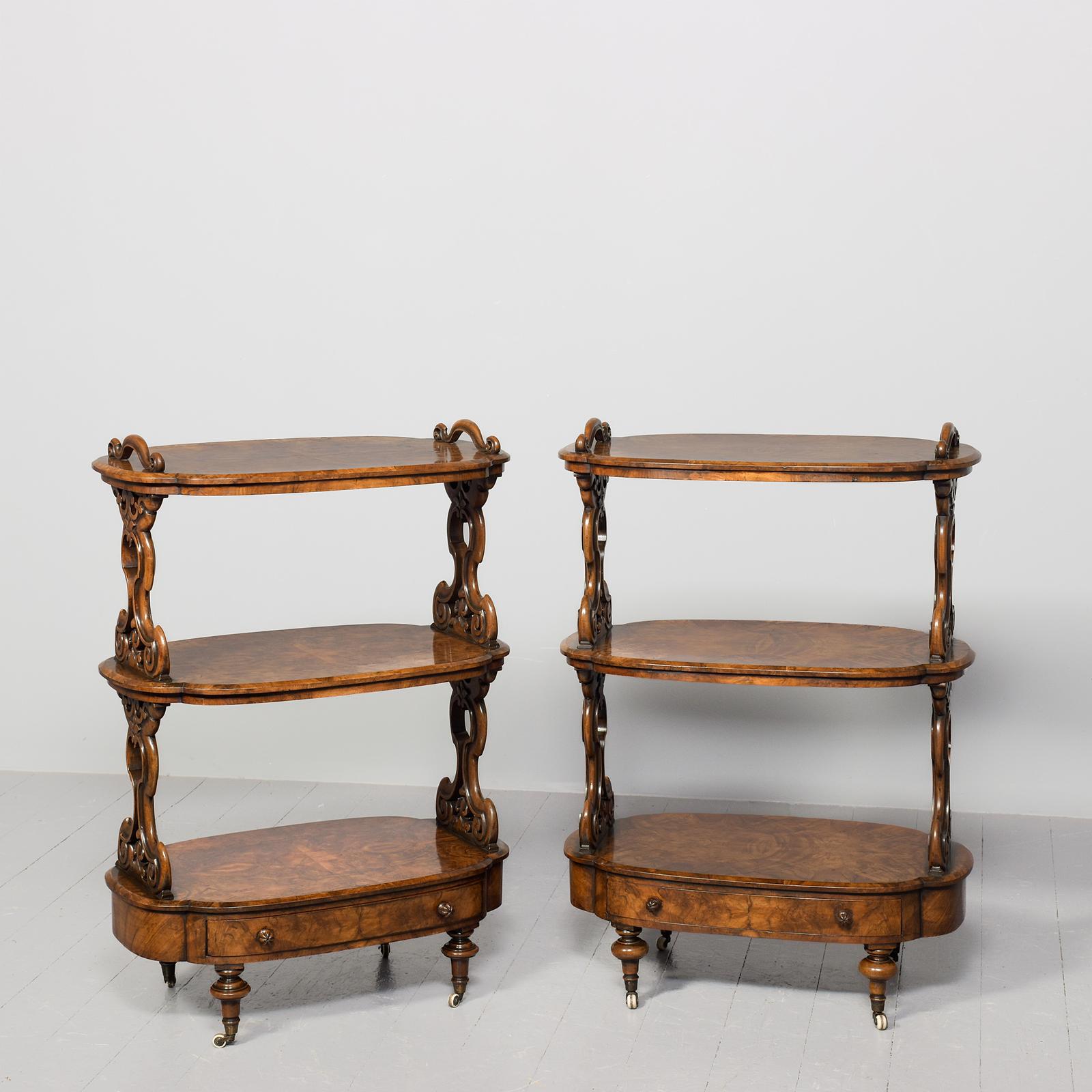 Rare Pair of Victorian Burr Walnut Whatnots (1 of 11) Rare Pair of Victorian Burr Walnut Whatnots (1 of 11)