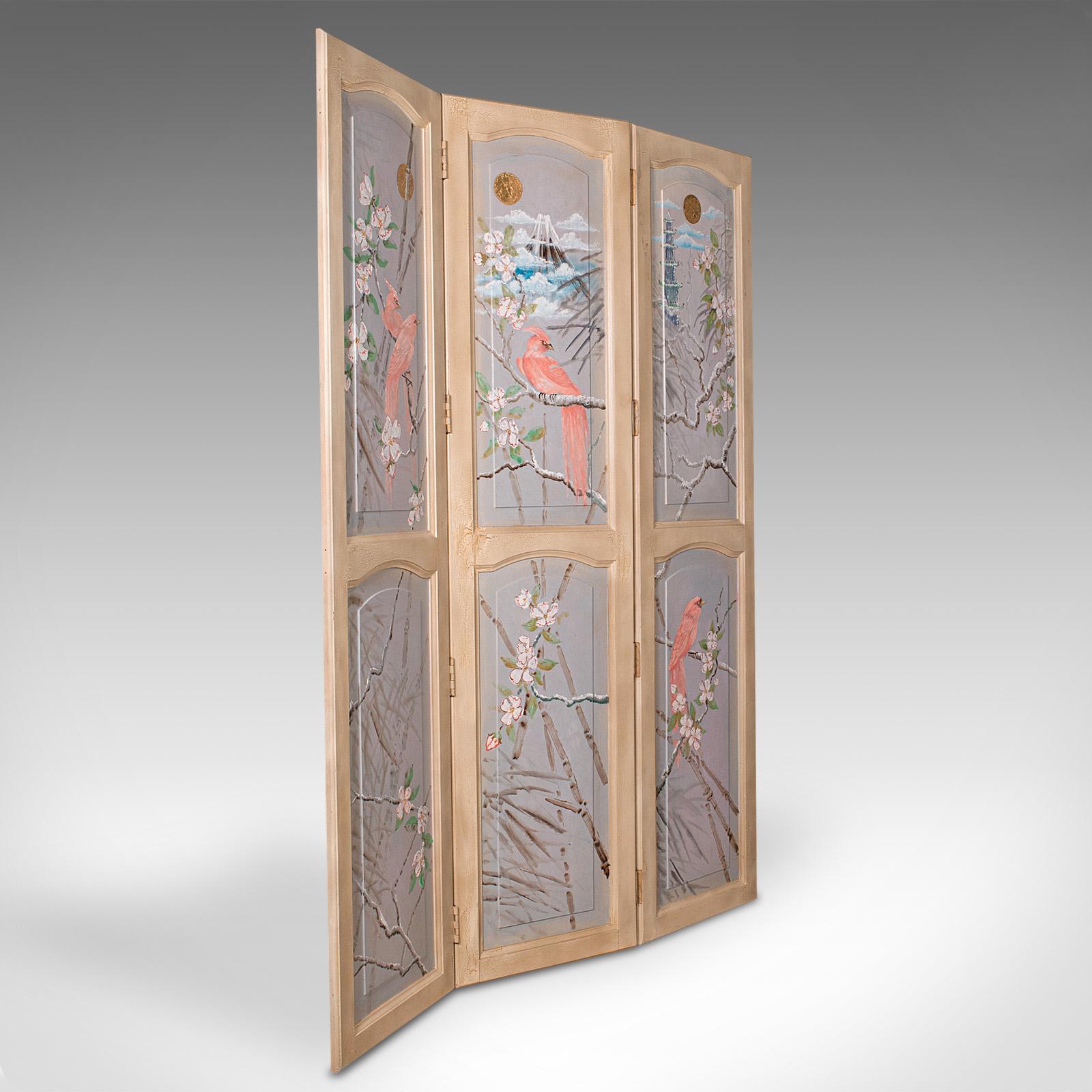 Antique Privacy Screen, English, Handpainted, 3 Panel Room Divider, Victorian (1 of 9)