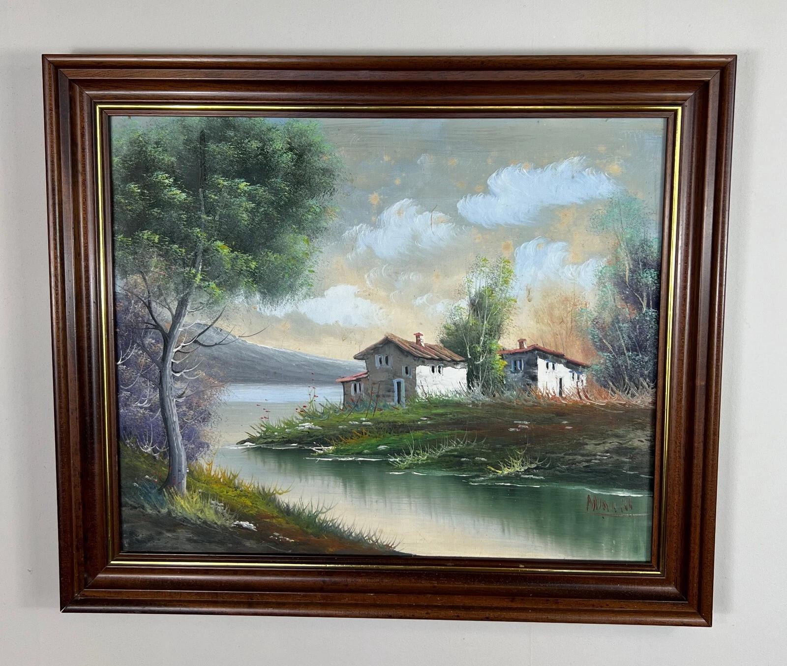 Vintage French Oil Painting Lake Mountain Scene Signed Framed Art (1 of 11) Vintage French Oil Painting Lake Mountain Scene Signed Framed Art (1 of 11)
