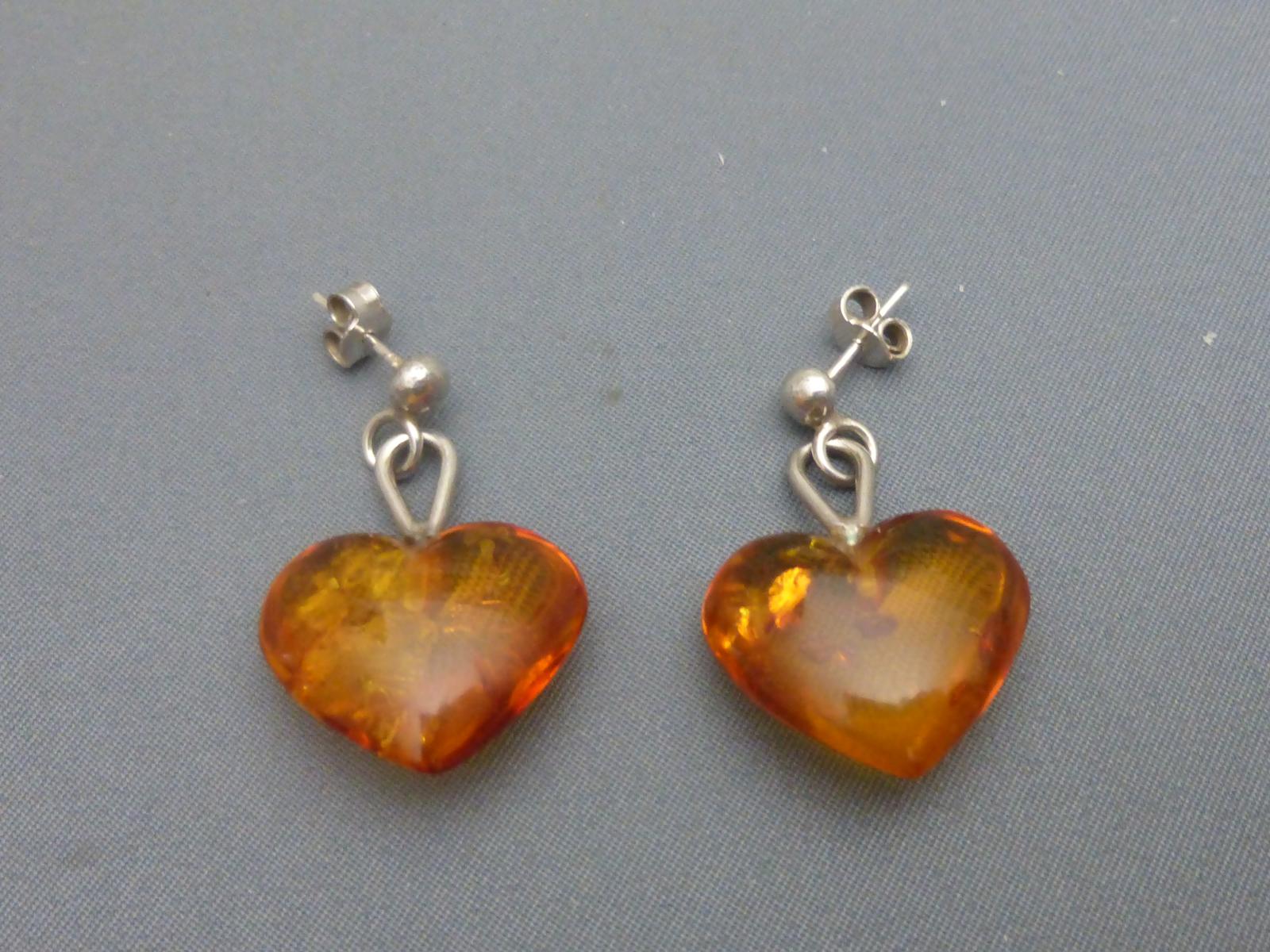 Pair Of Silver And Amber Heart Earrings (1 of 4)