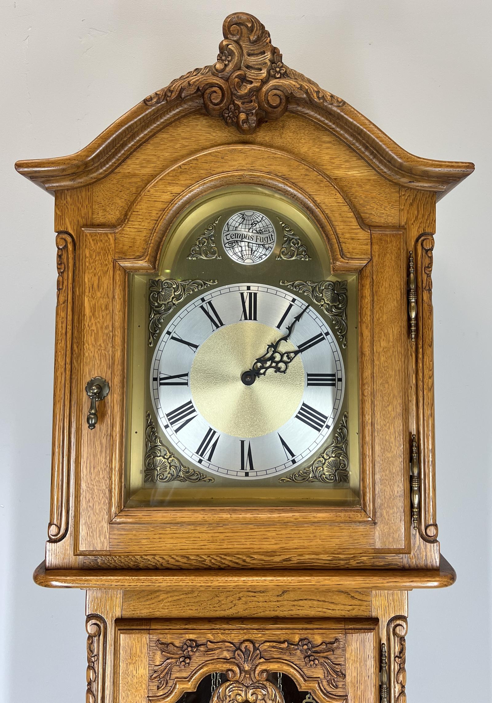 Clock Vintage French Longcase Oak Grandfather Decorative (1 of 12)