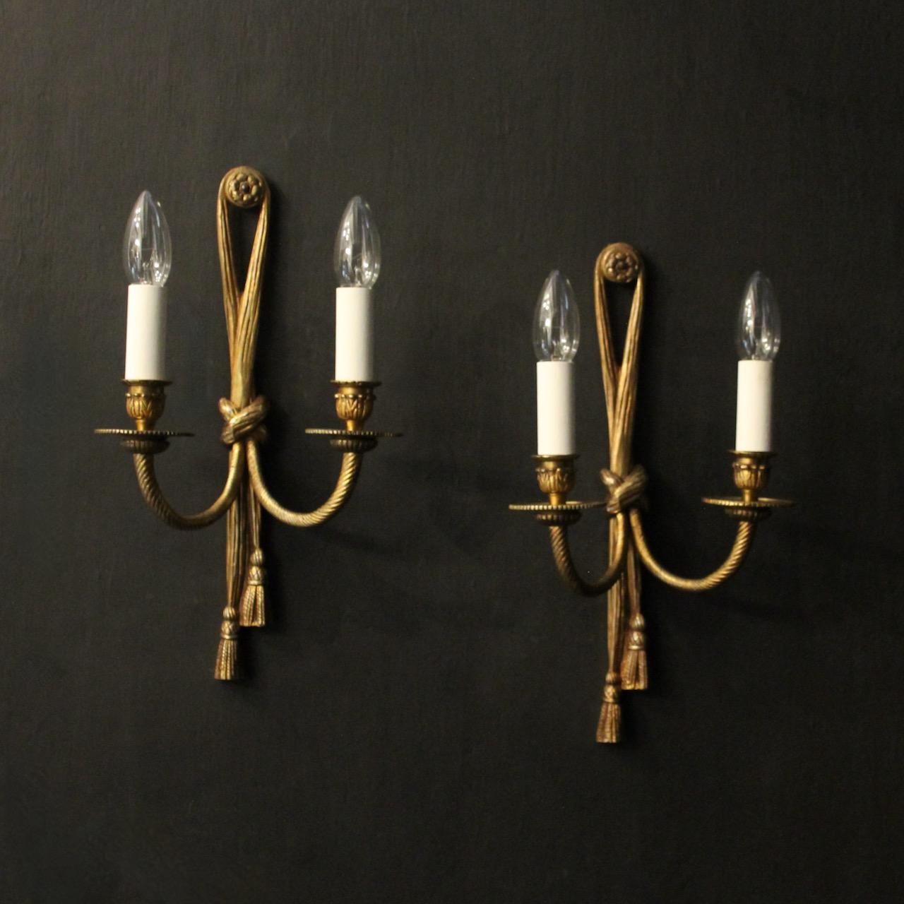 French Pair of Gilded Brass Rope Wall Lights (1 of 10) French Pair of Gilded Brass Rope Wall Lights (1 of 10)