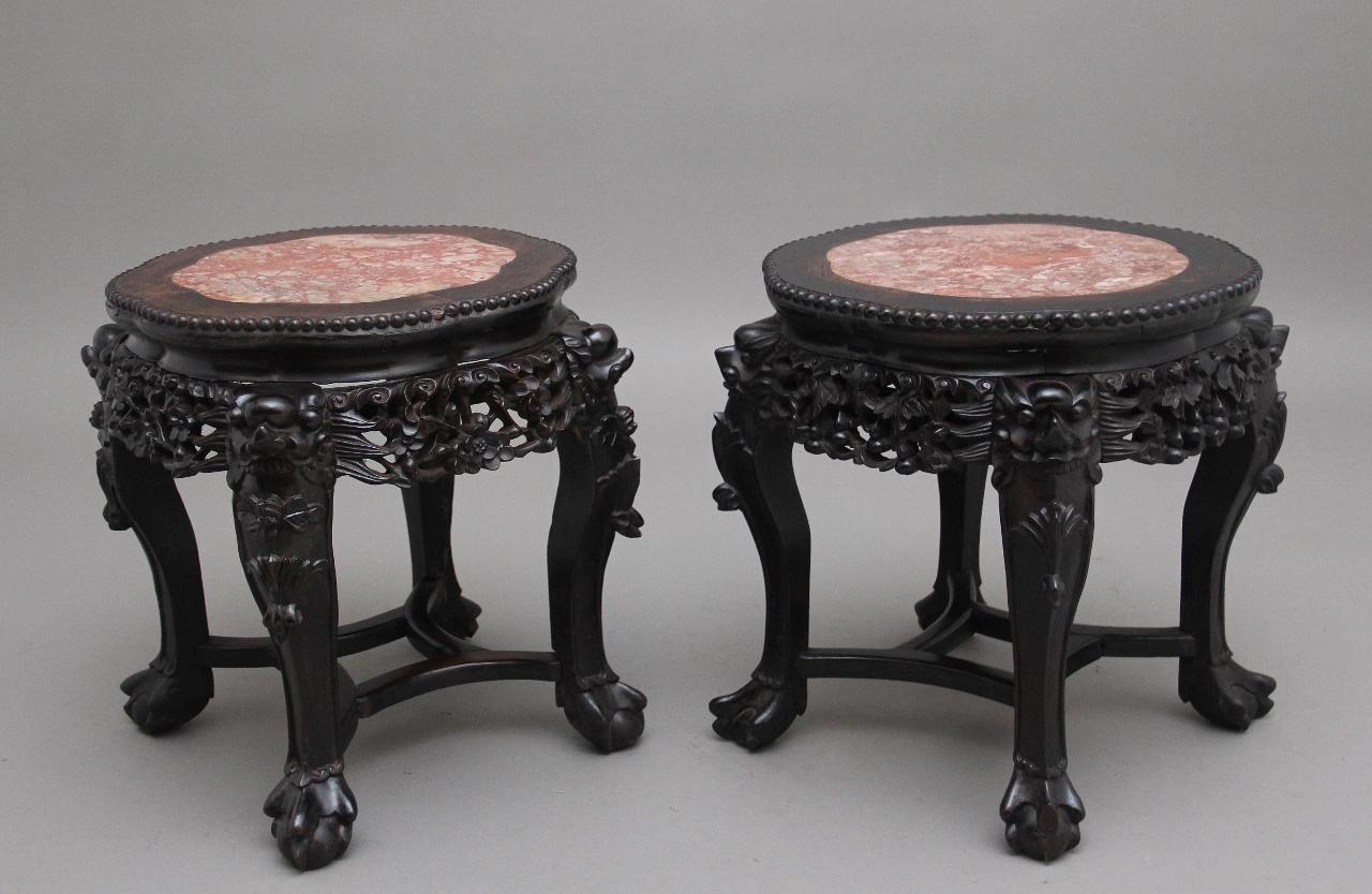 Pair of 19th Century Antique Chinese Carved Hardwood Occasional Table (1 of 11) Pair of 19th Century Antique Chinese Carved Hardwood Occasional Table (1 of 11)