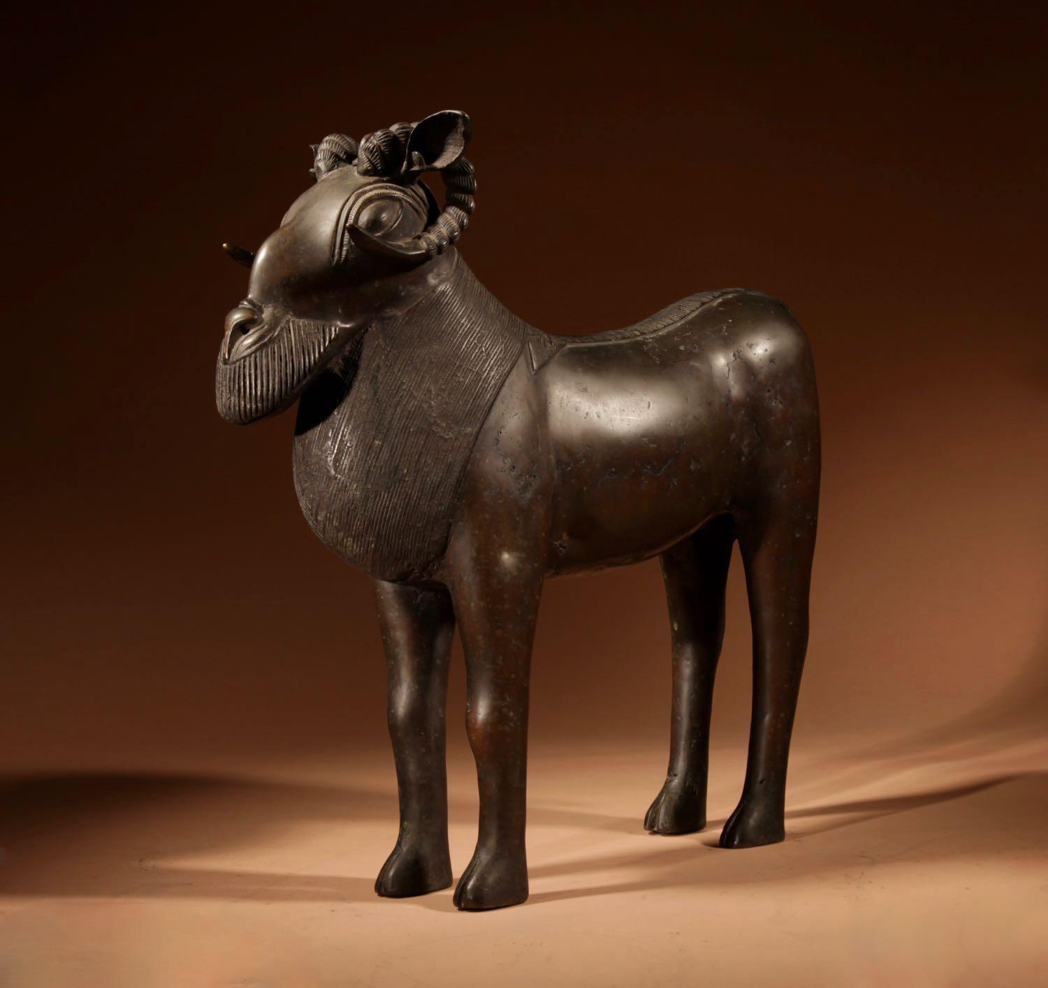 Benin Original Antique Large Bronze Ram Aquamanile c.1900 (1 of 12)