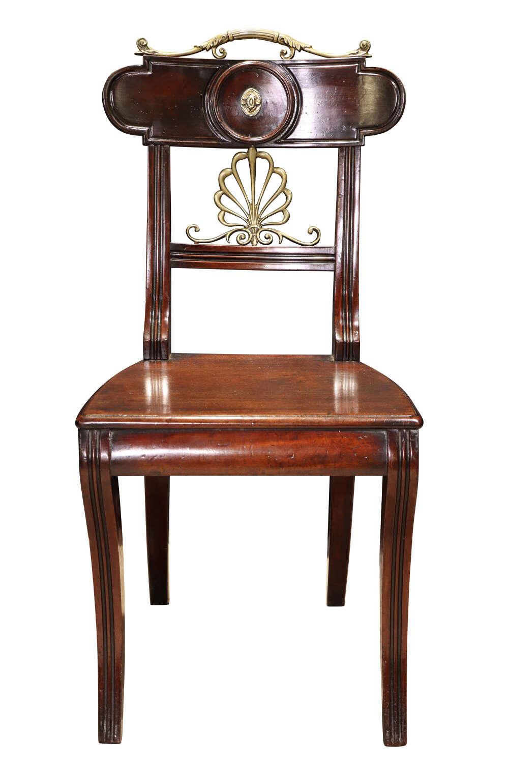 Regency Mahogany and Brass Inlaid Hall Chair (1 of 4)