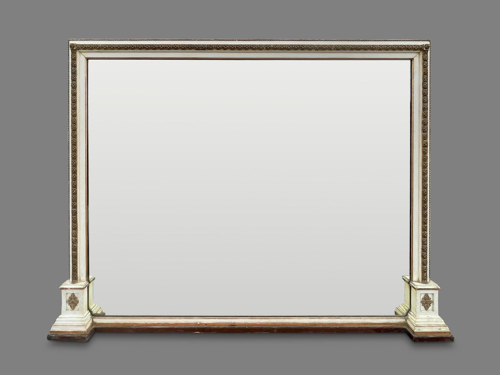 Large 19th Century English Painted and Gilt Overmantle Mirror (1 of 6)