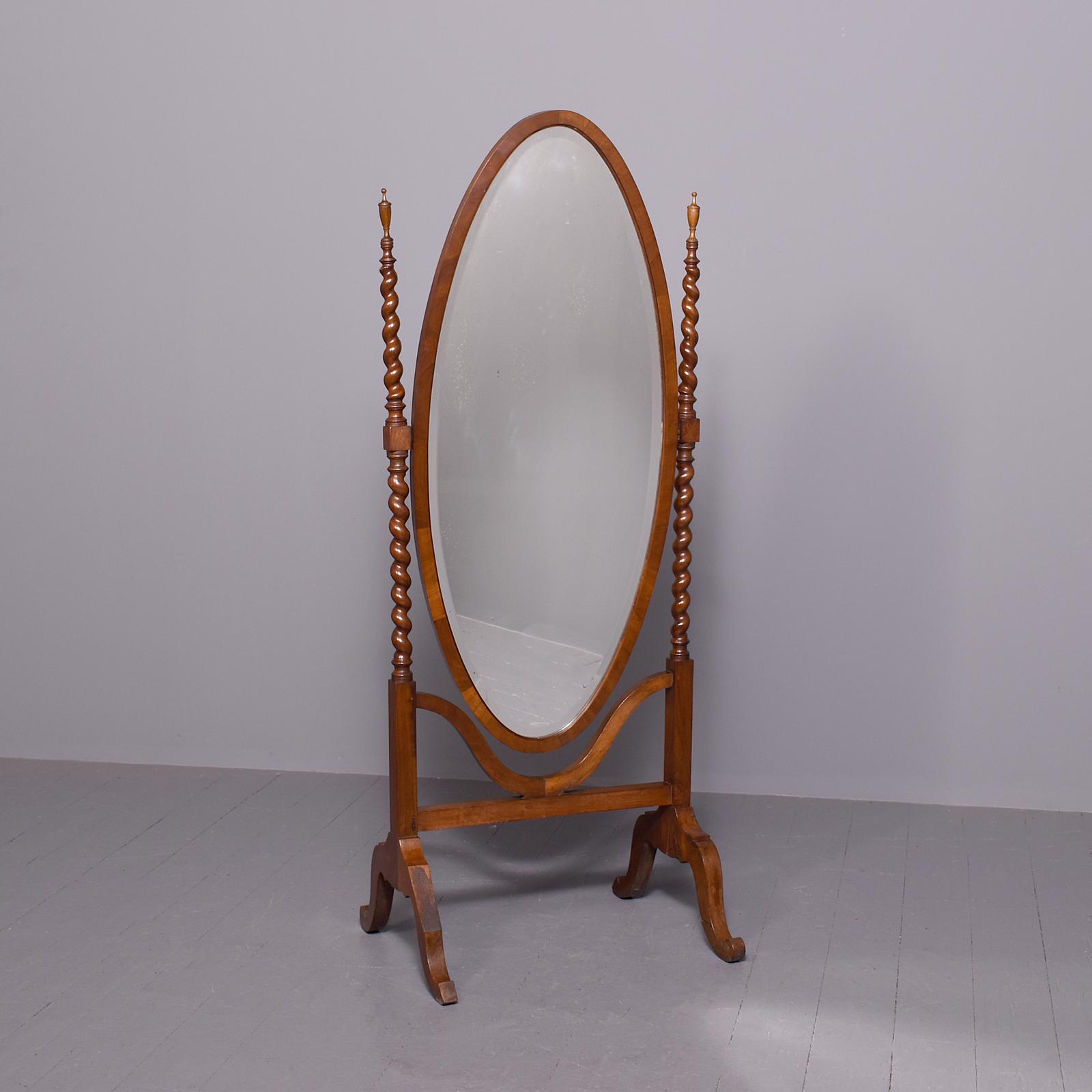 Walnut Framed Cheval Mirror with Barley Sugar Uprights (1 of 6)