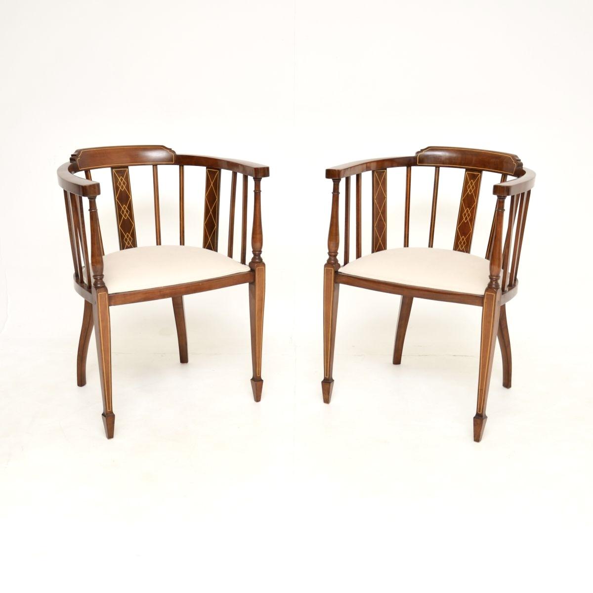 Pair of Antique Edwardian Inlaid Walnut Armchairs (1 of 10) Pair of Antique Edwardian Inlaid Walnut Armchairs (1 of 10)