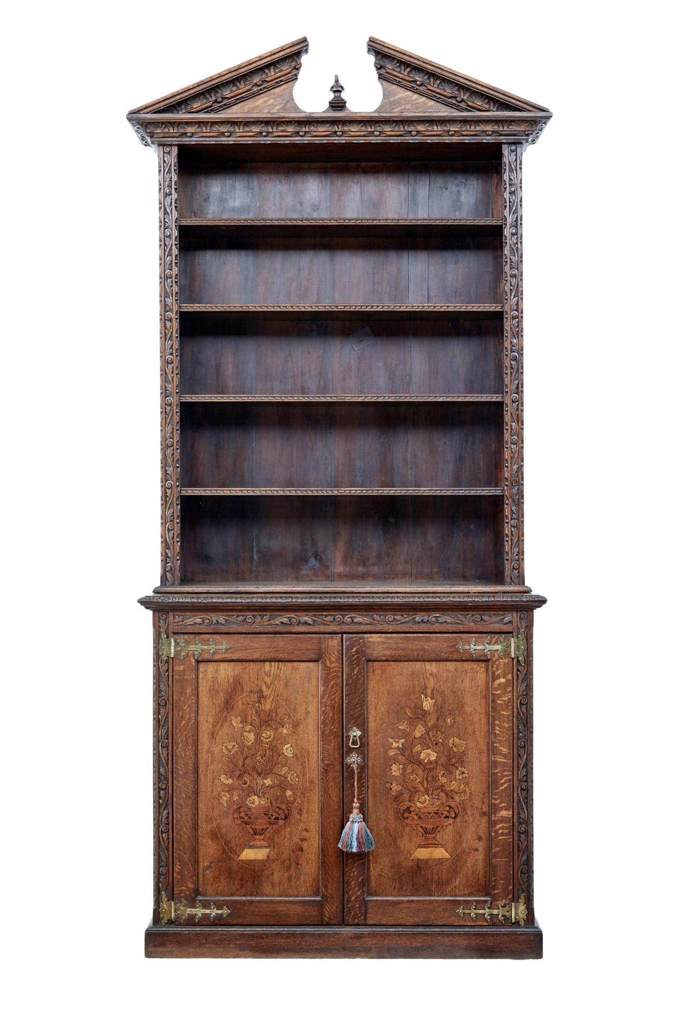 19th Century Inlaid Oak Architectural Cabinet Bookcase (1 of 10)