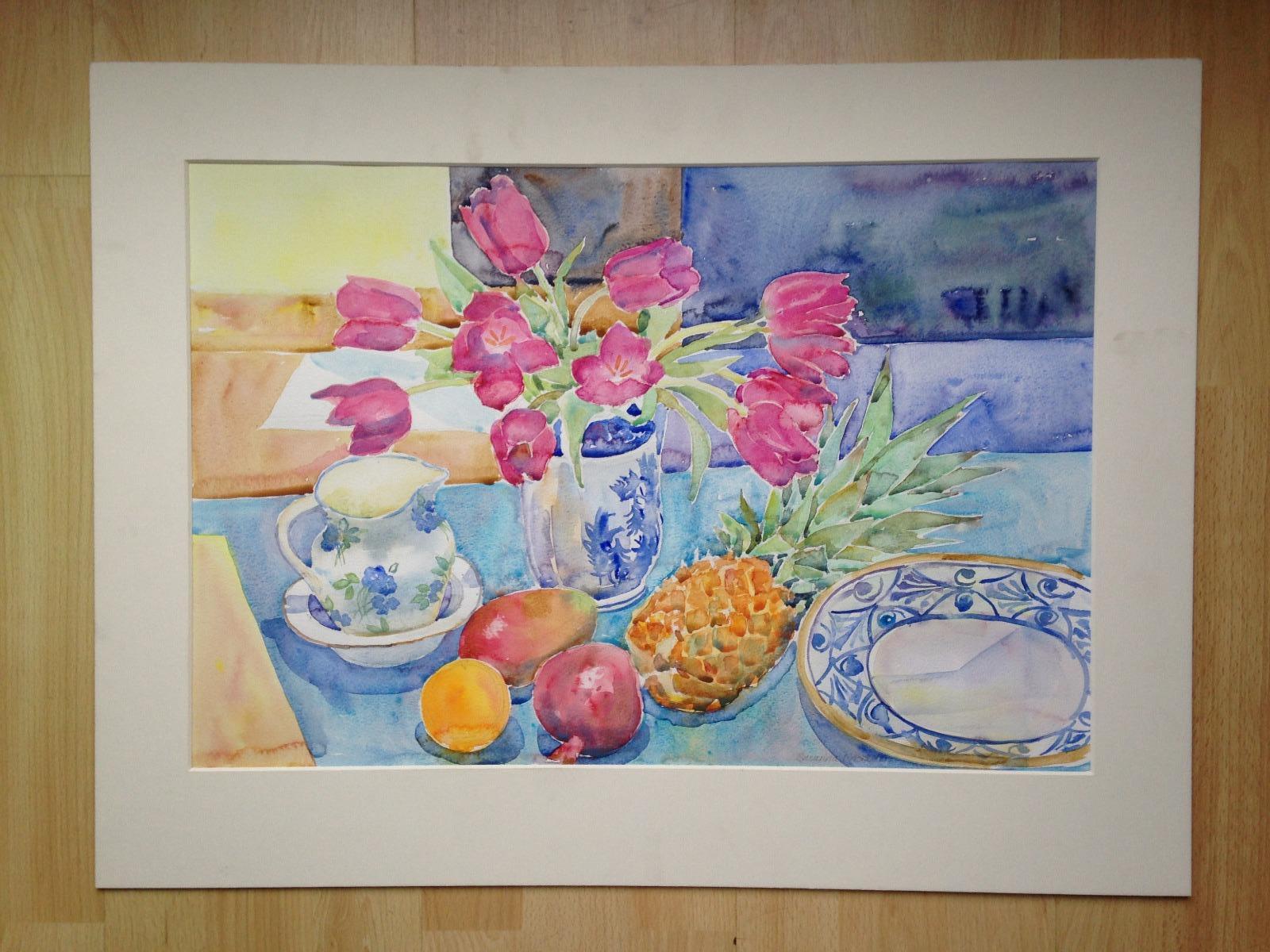 Original Watercolor Painting 'Still Life, Pineapple & Tulips' Signed by Susanna Masheder (1 of 5) Original Watercolor Painting 'Still Life, Pineapple & Tulips' Signed by Susanna Masheder (1 of 5)