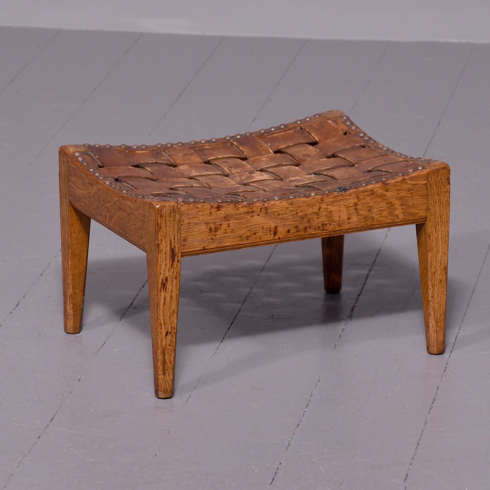 ‘arthur W Simpson’ Oak and Leather Stool (1 of 5)