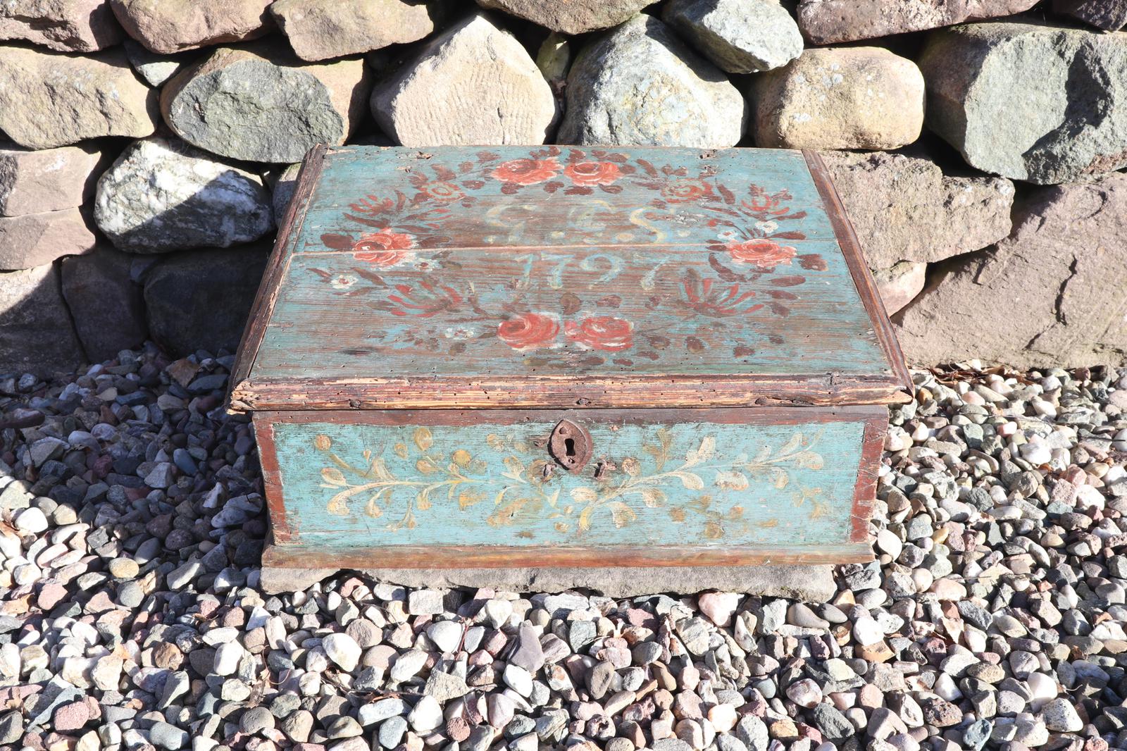 Scandinavian / Swedish 'Folk Art' Original Paint Rosmålning Writing Slope Box 1797 (1 of 35)