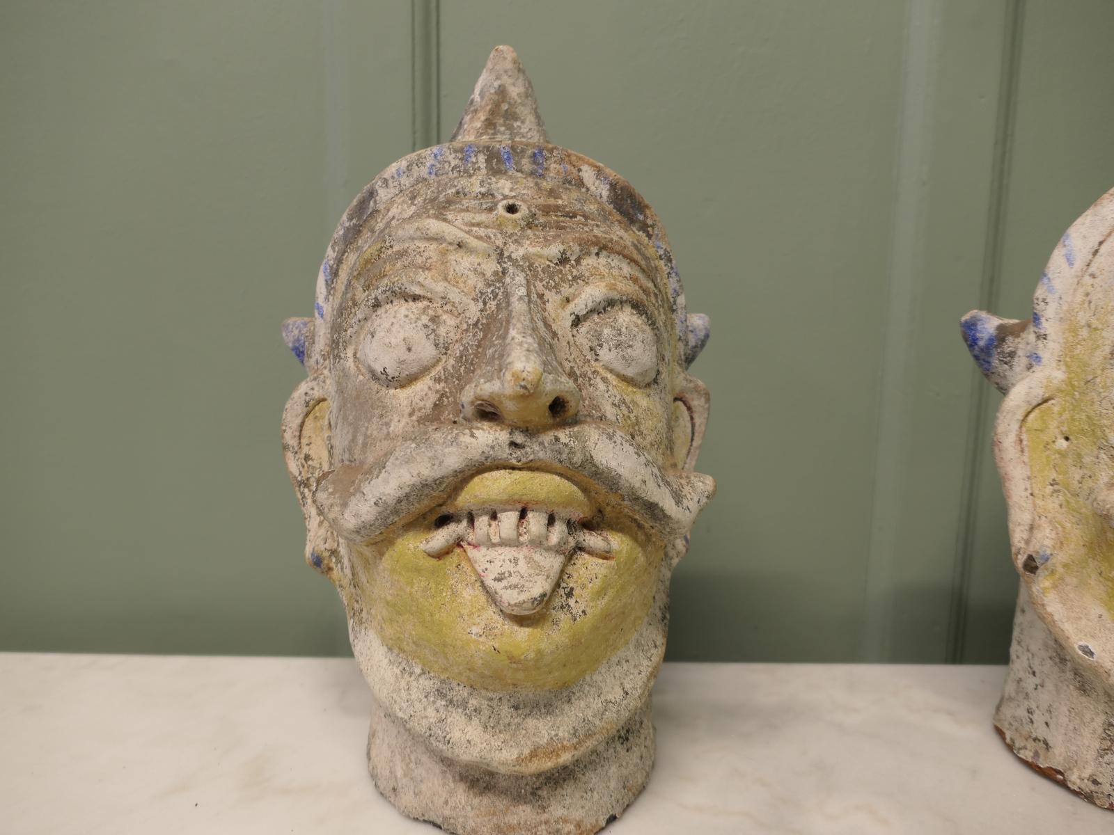 2 Large Antique Indian Terracotta Tent Pole Tops (1 of 6) 2 Large Antique Indian Terracotta Tent Pole Tops (1 of 6)