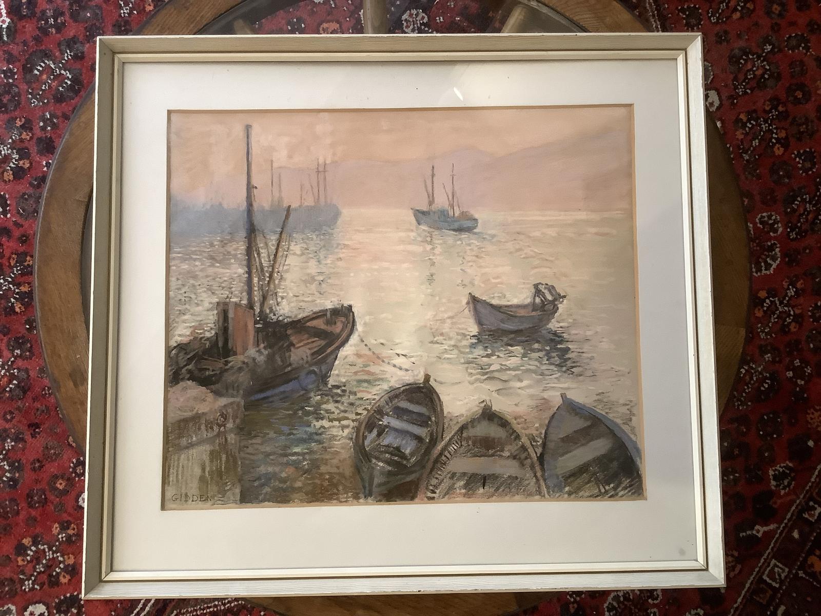 J Arthur Gidden:  Pastel.  "Evening Departure, Elba" (1 of 6)