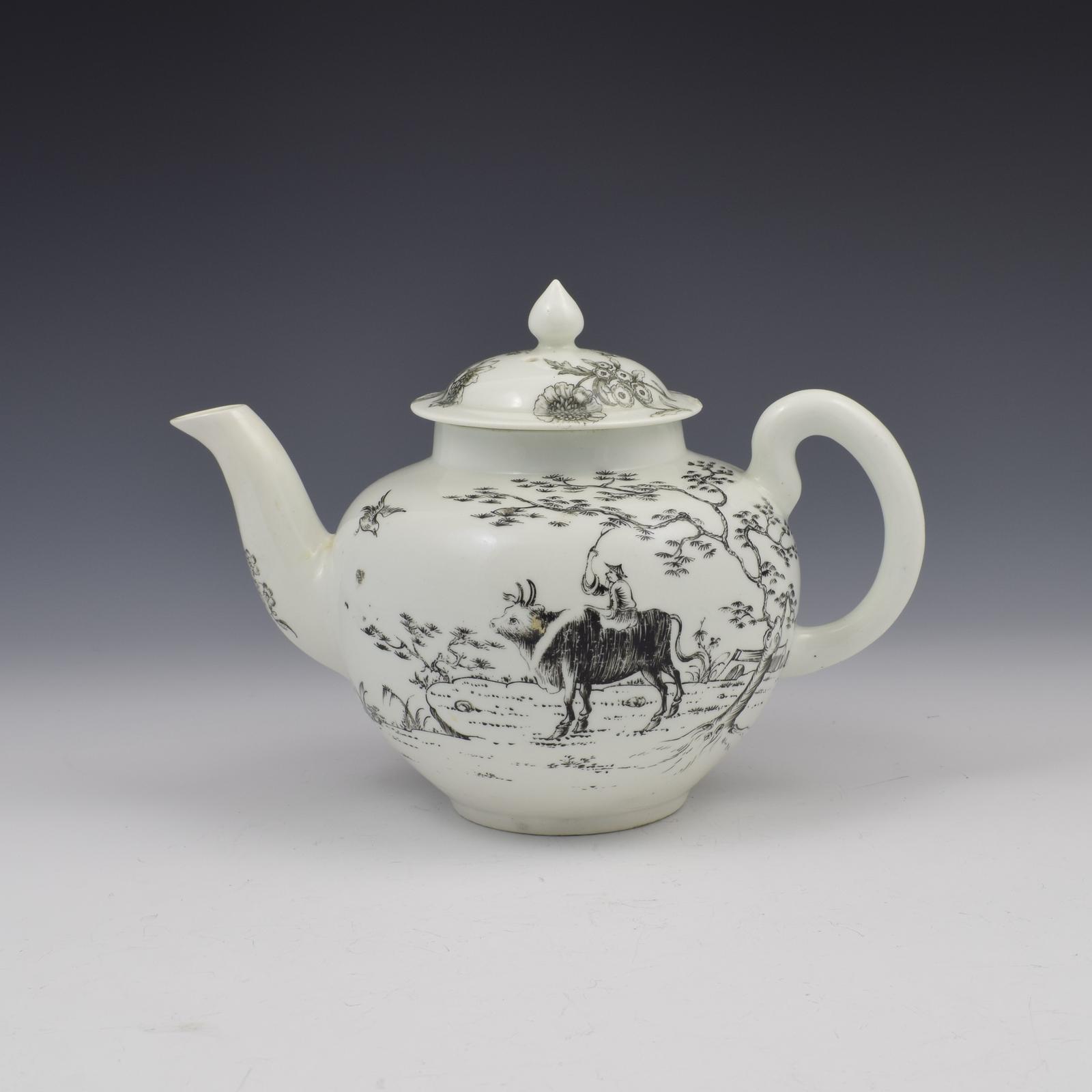 First Period Worcester Porcelain Boy on Buffalo Teapot (1 of 10)