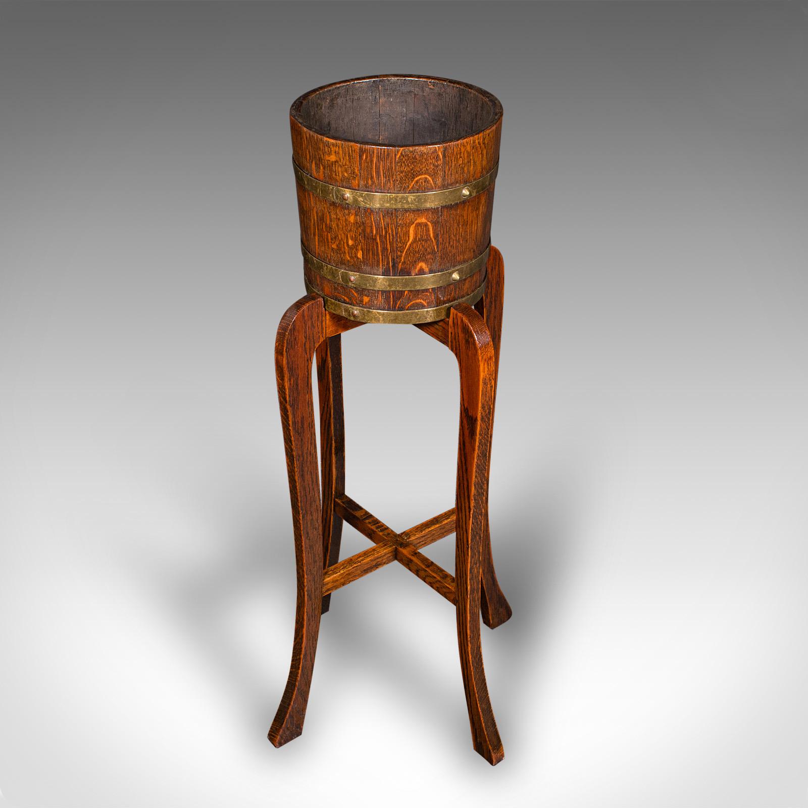 Antique Coopered Barrel Jardinière Stand, English Oak, Brass, Planter - Edwardian (1 of 10)
