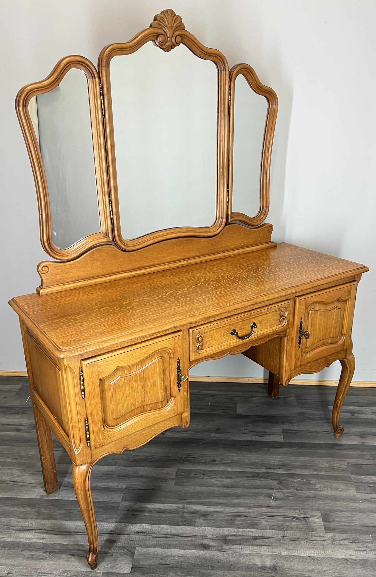 Vintage Dressing Table with Mirror French Oak Vanity Table Makeup (1 of 12)