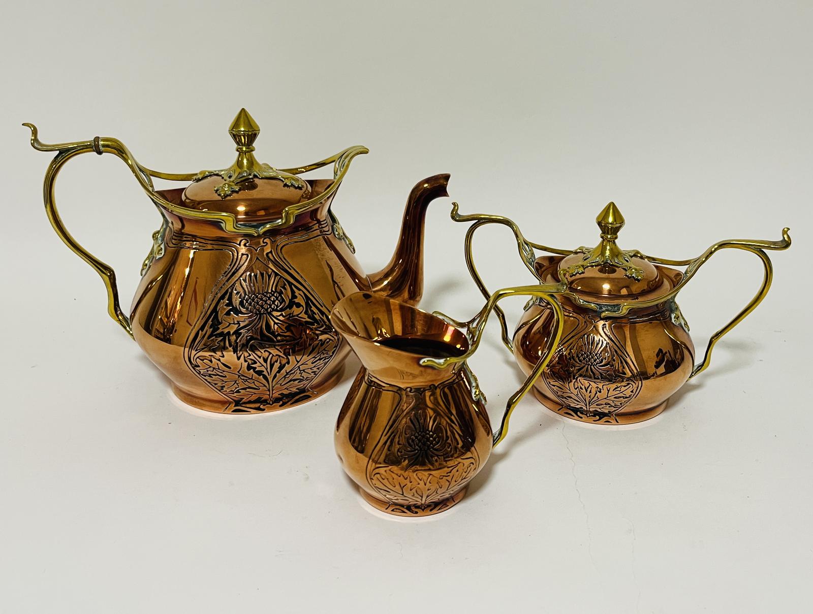 Art Nouveau Copper and Brass Tea Set (1 of 22)