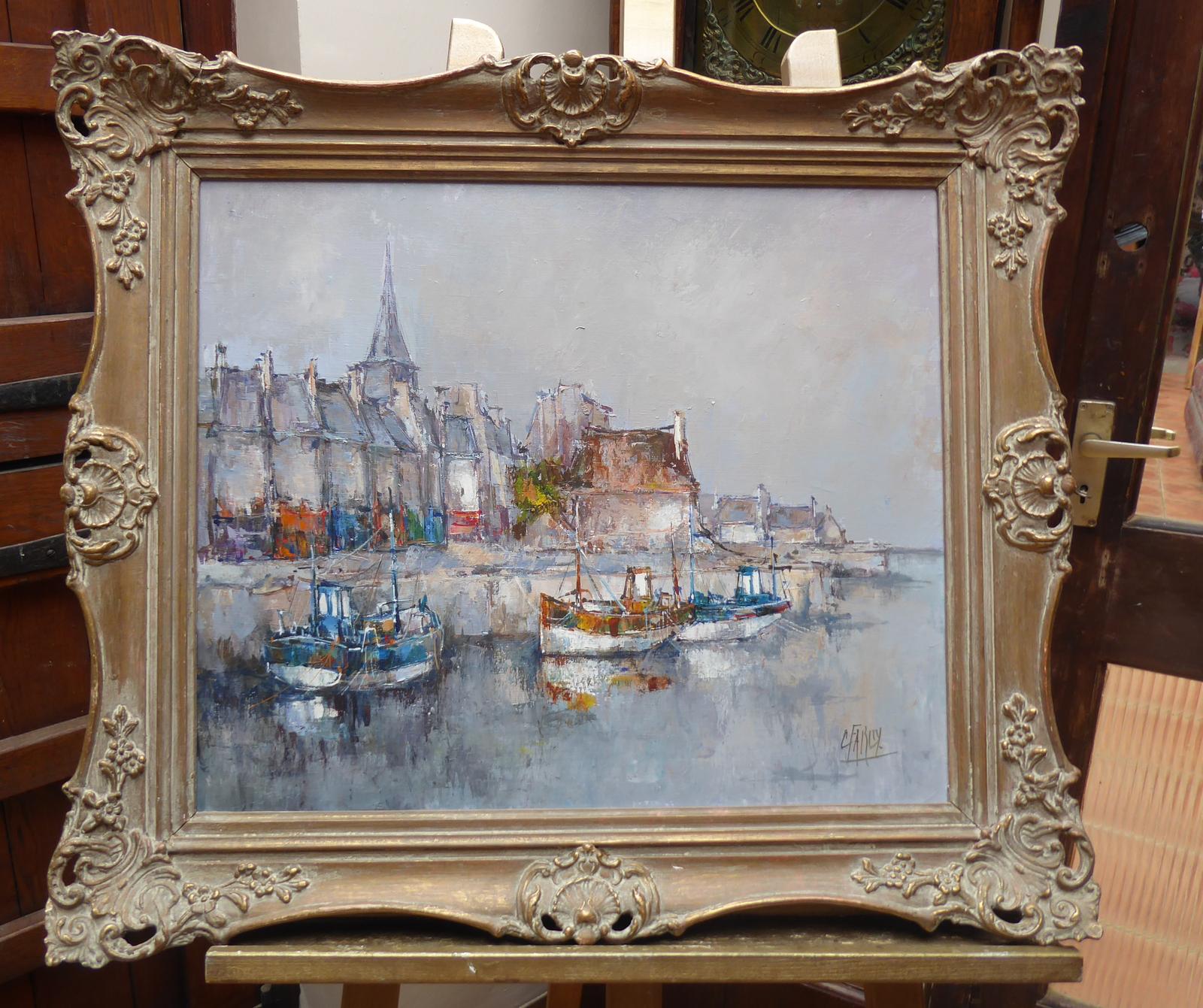 Oil on Canvas Seascape Honfleur Listed Artist Claude Farcy 1960s 496
