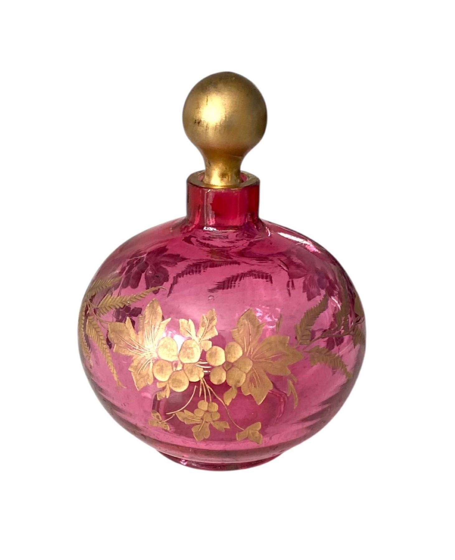 Antique Cranberry & Gilt  Perfume Scent Bottle Circa 1900 (1 of 6)