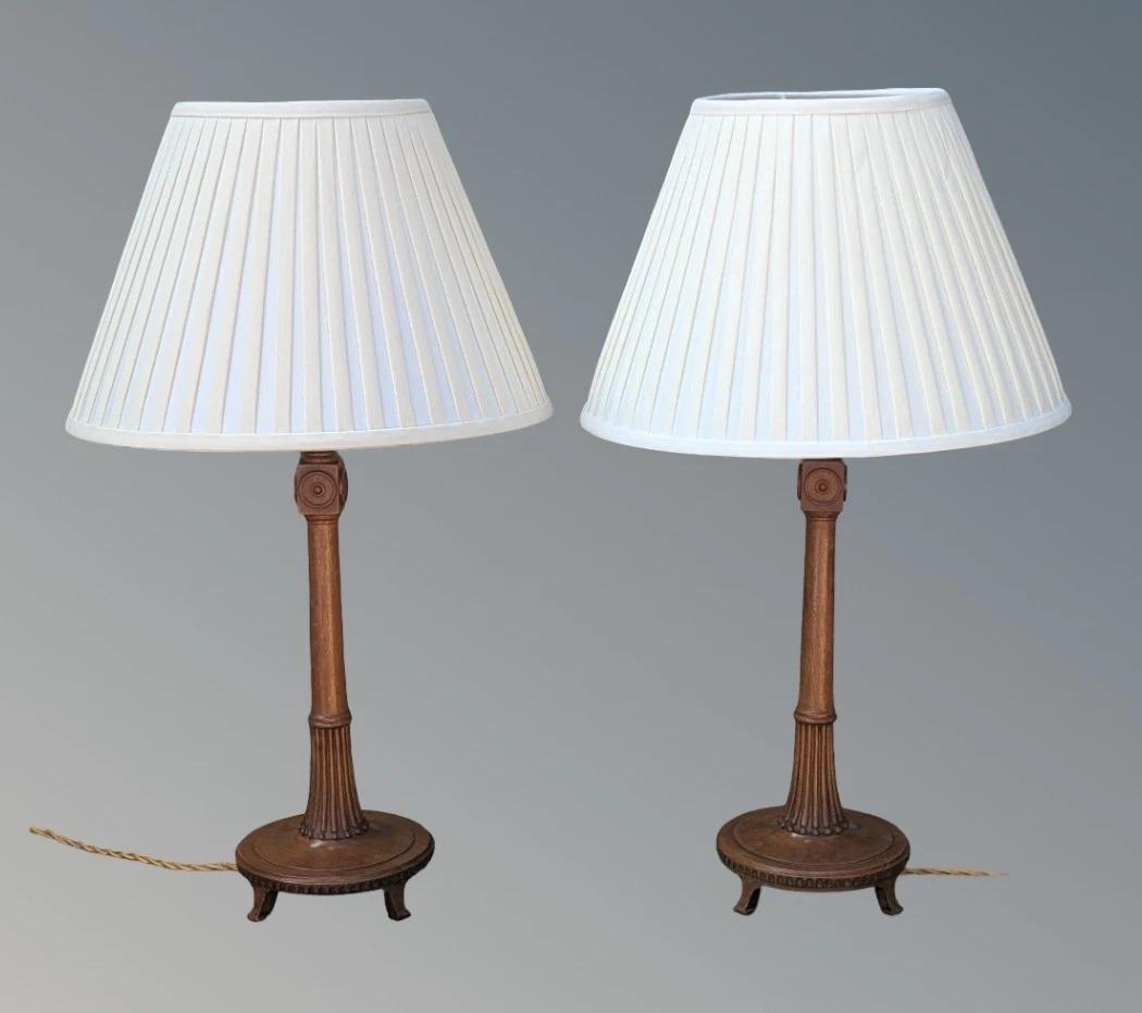 Elegant Pair of Walnut Regency Style Table Lamps c.1900 (1 of 6)