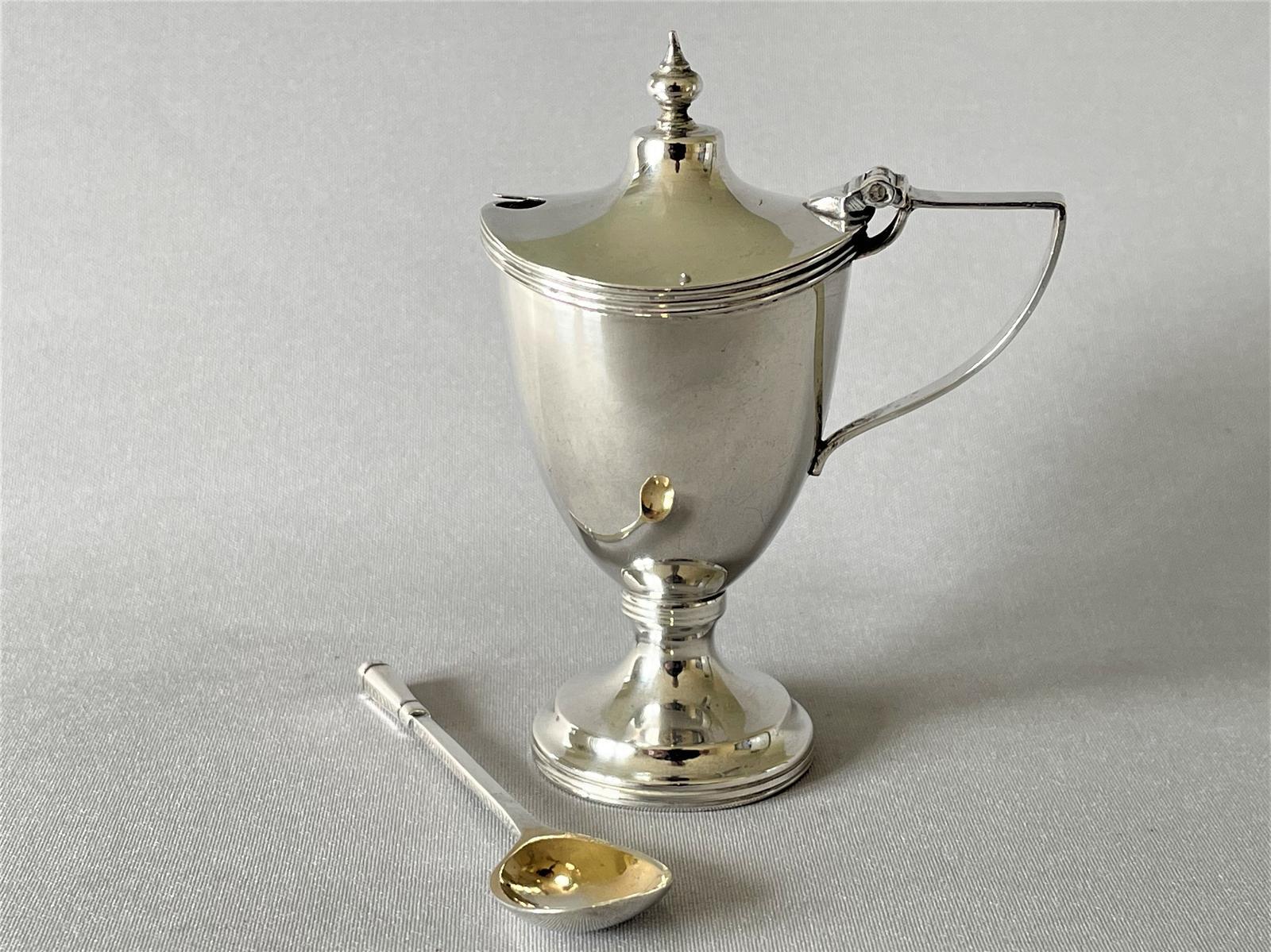 Chester Silver Urn Shaped Mustard Pot & Spoon (1 of 9)