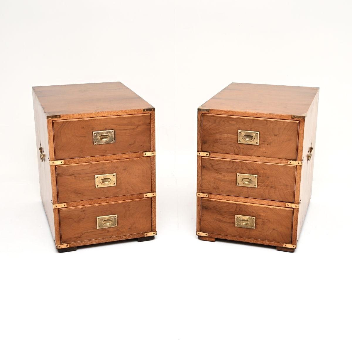 Pair of Antique Military Campaign Style Yew Wood Bedside Chests (1 of 8) Pair of Antique Military Campaign Style Yew Wood Bedside Chests (1 of 8)