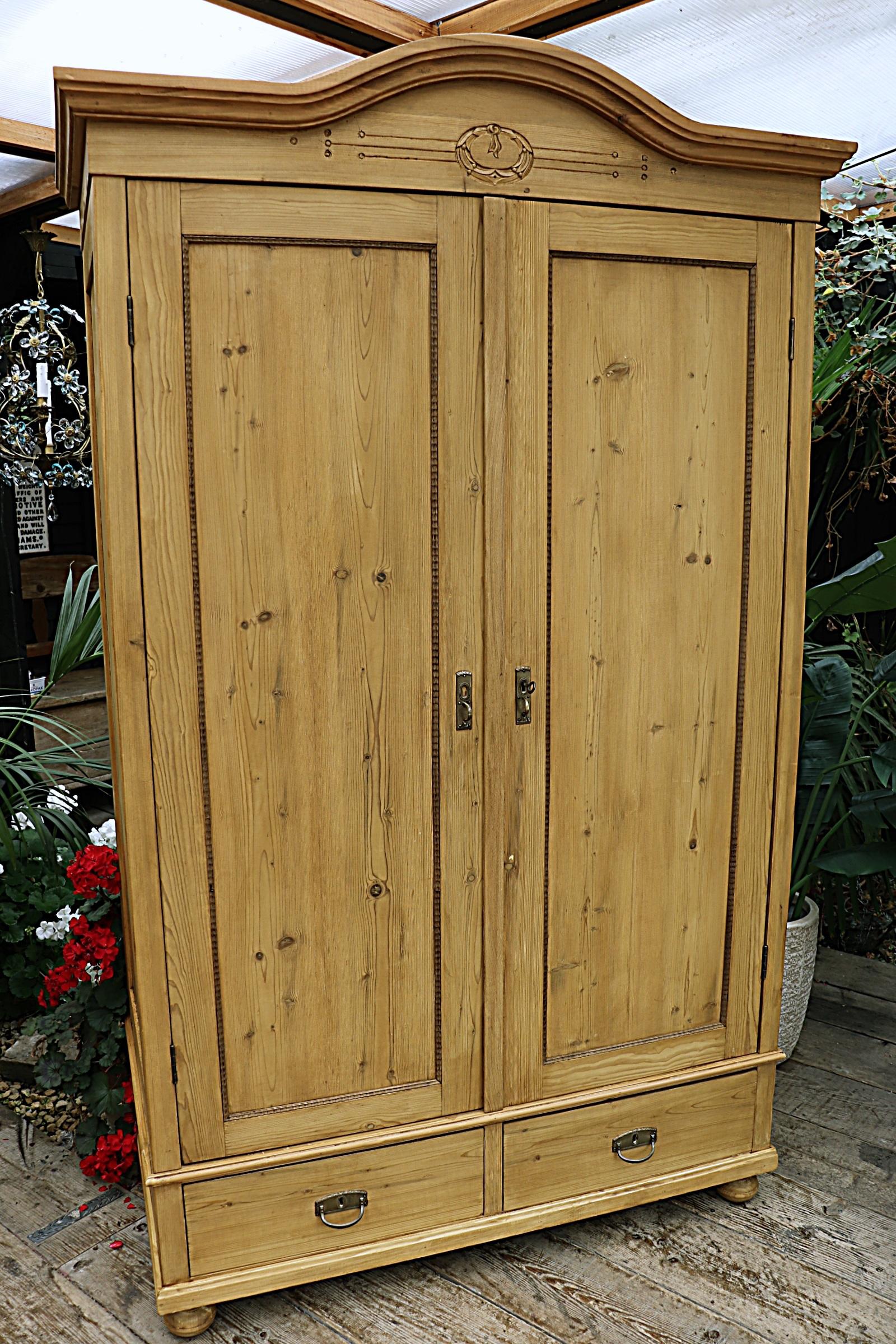 Exceptional Quality Old Edwardian Pine Double Knock Down Wardrobe