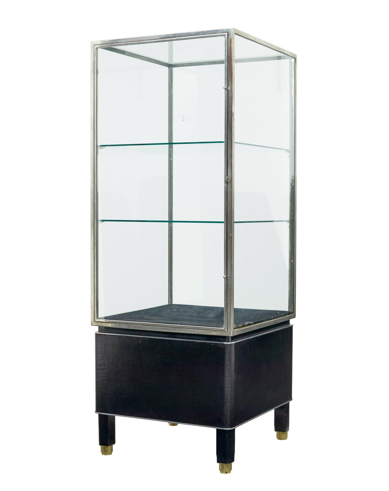 Freestanding Art Deco Steel & Leather Glazed Display Cabinet (1 of 9)