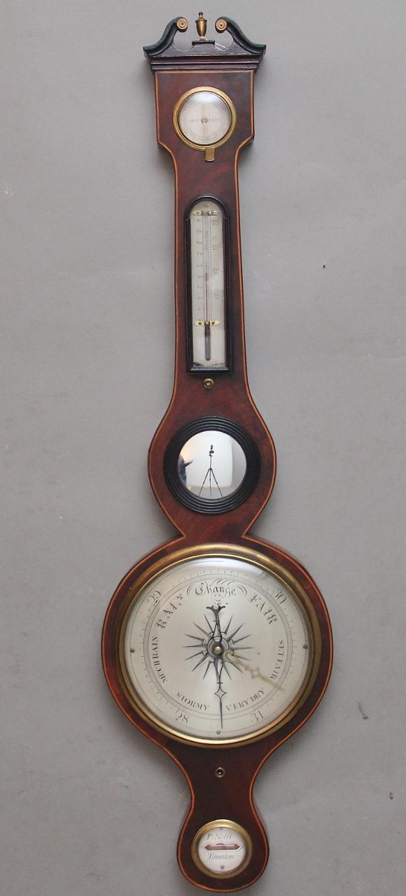 19th Century Mahogany Banjo Barometer by P Nolfi of Taunton (1 of 10)