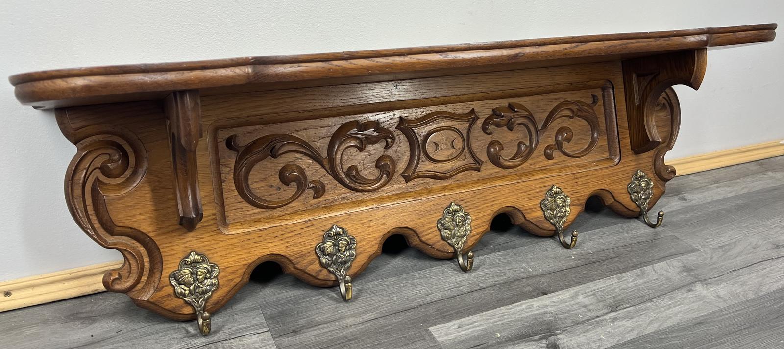 French Solid French 5 Hook Ornate Carved Coat Plate Rack (1 of 7)