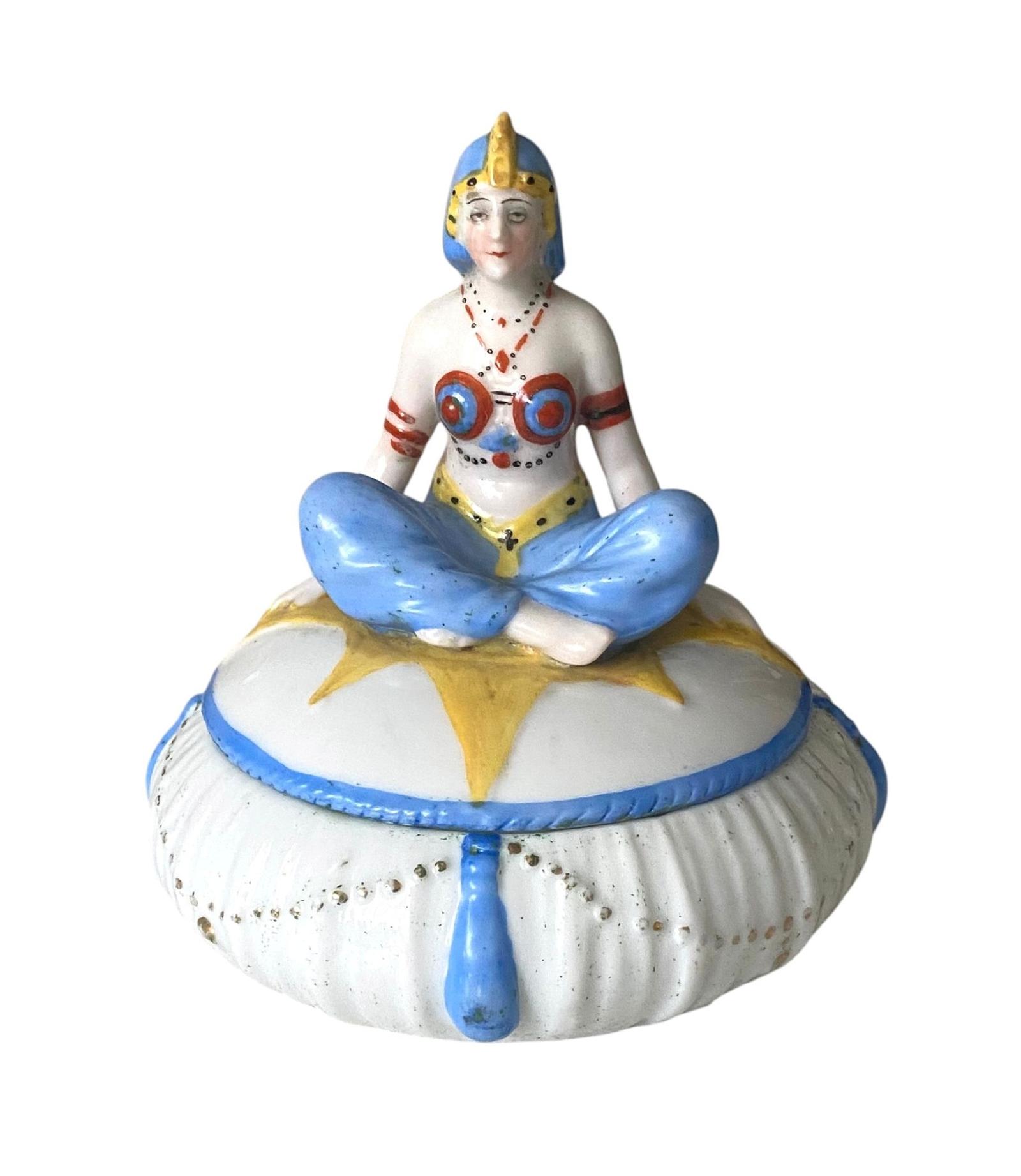 Art Deco German Porcelain Exotic Dancer Powder Pot – Sitzendorf Circa 1930 (1 of 9) Art Deco German Porcelain Exotic Dancer Powder Pot – Sitzendorf Circa 1930 (1 of 9)