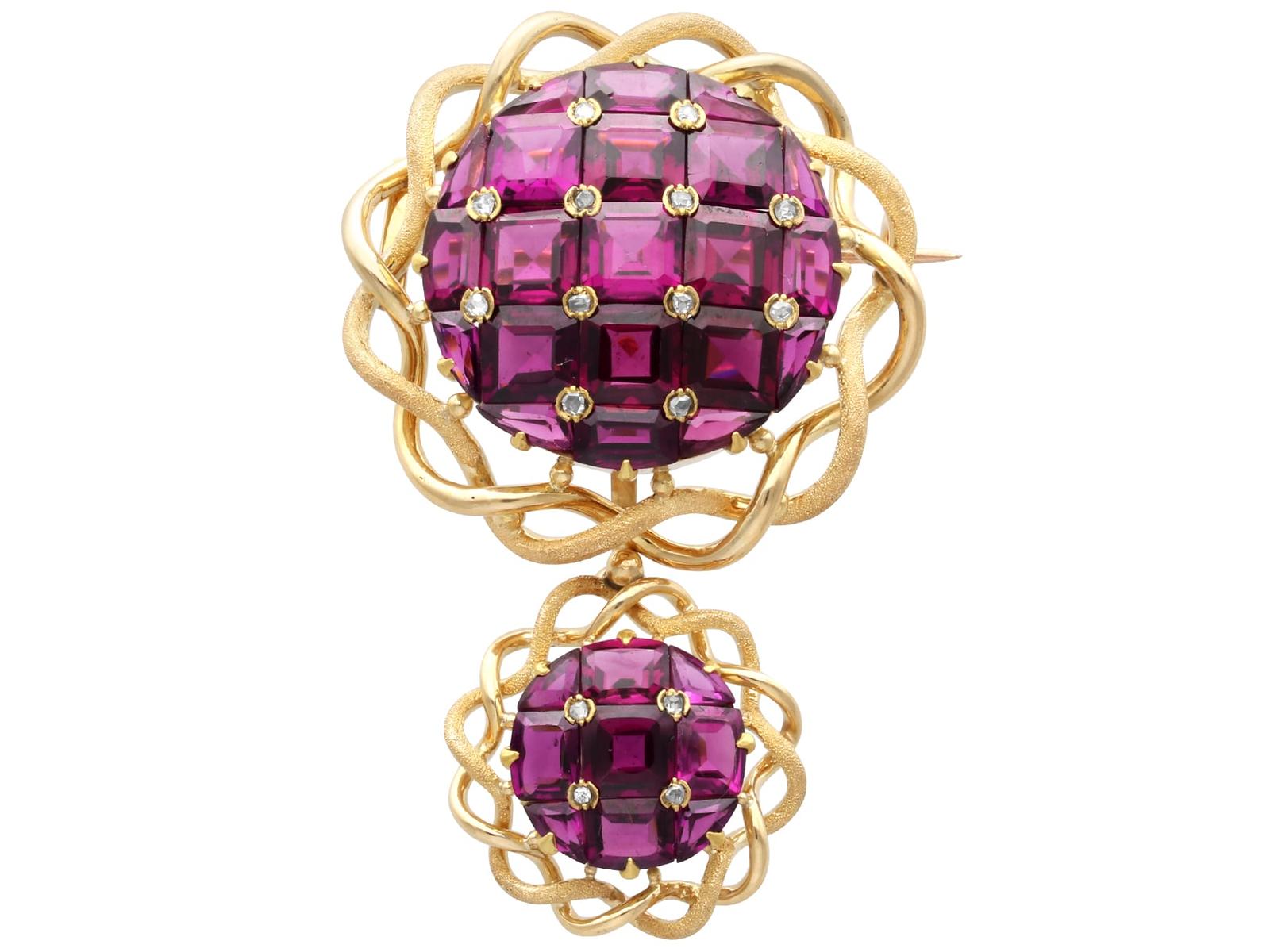 Antique 23.50ct Garnet & 0.28ct Diamond, 18ct Yellow Gold Brooch c.1890 (1 of 10)