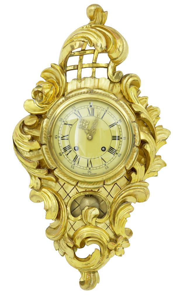 Swedish Carved Rococo Revival Gilt Wall Clock (1 of 6)