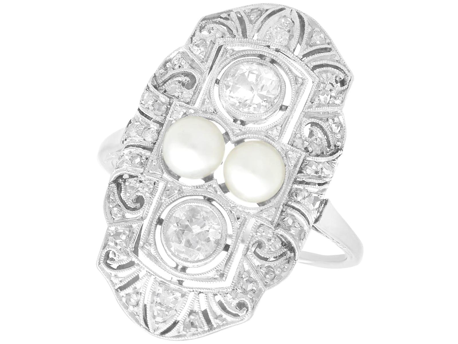 Art Deco 1.27ct Diamond & Pearl, 18ct White Gold Dress Ring c.1925 (1 of 13)